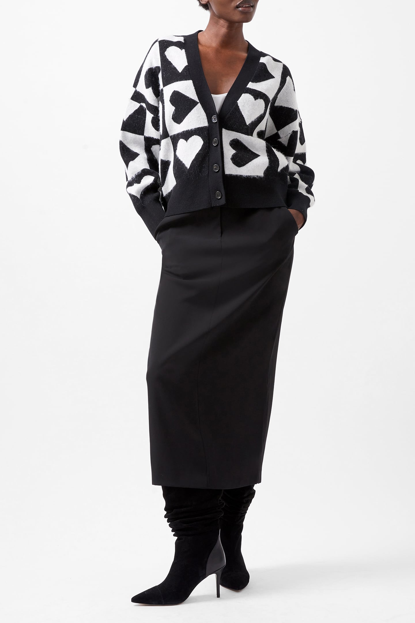 JULIANNA HEART CARDIGAN BLACKOUT/WINTERWHITE 1