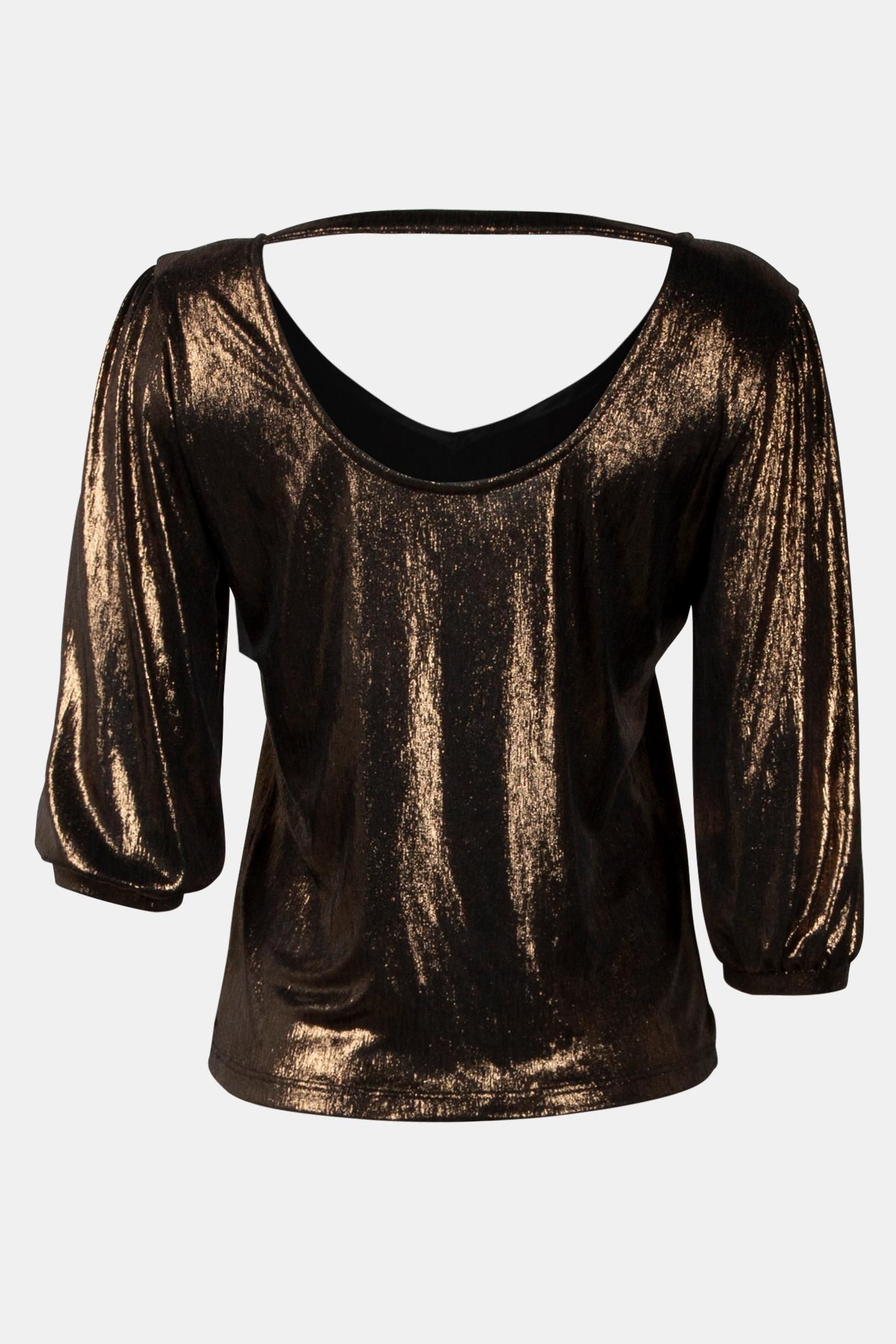 MABEL - CHOCOLATE LAMÉ KNIT T-SHIRT, REVERSIBLE FRONT/BACK 5