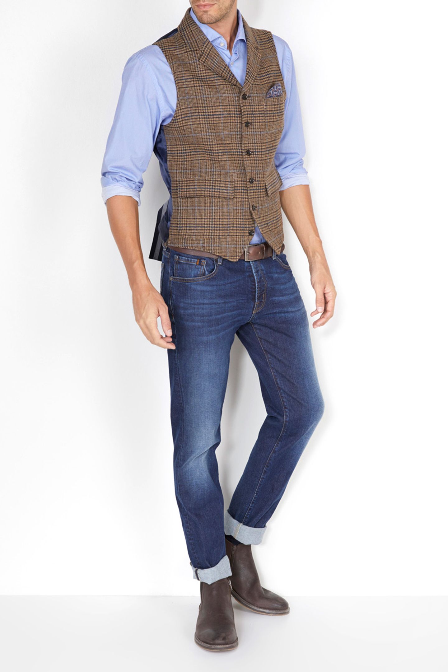 FANCY ROUNDED PKT GILET BROWN 1