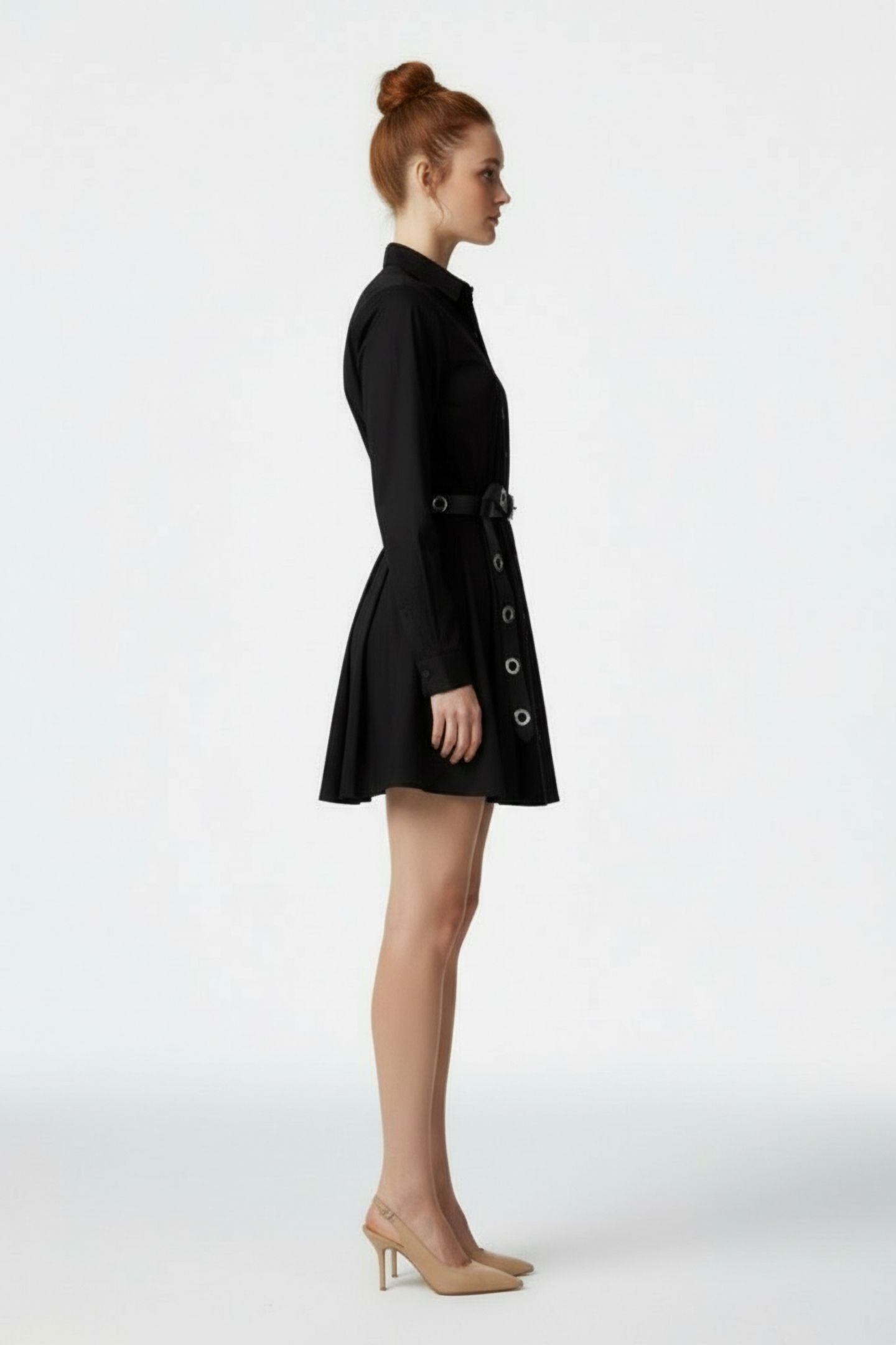 POPLIN PLEATED MINI DRESS BLACK 3
