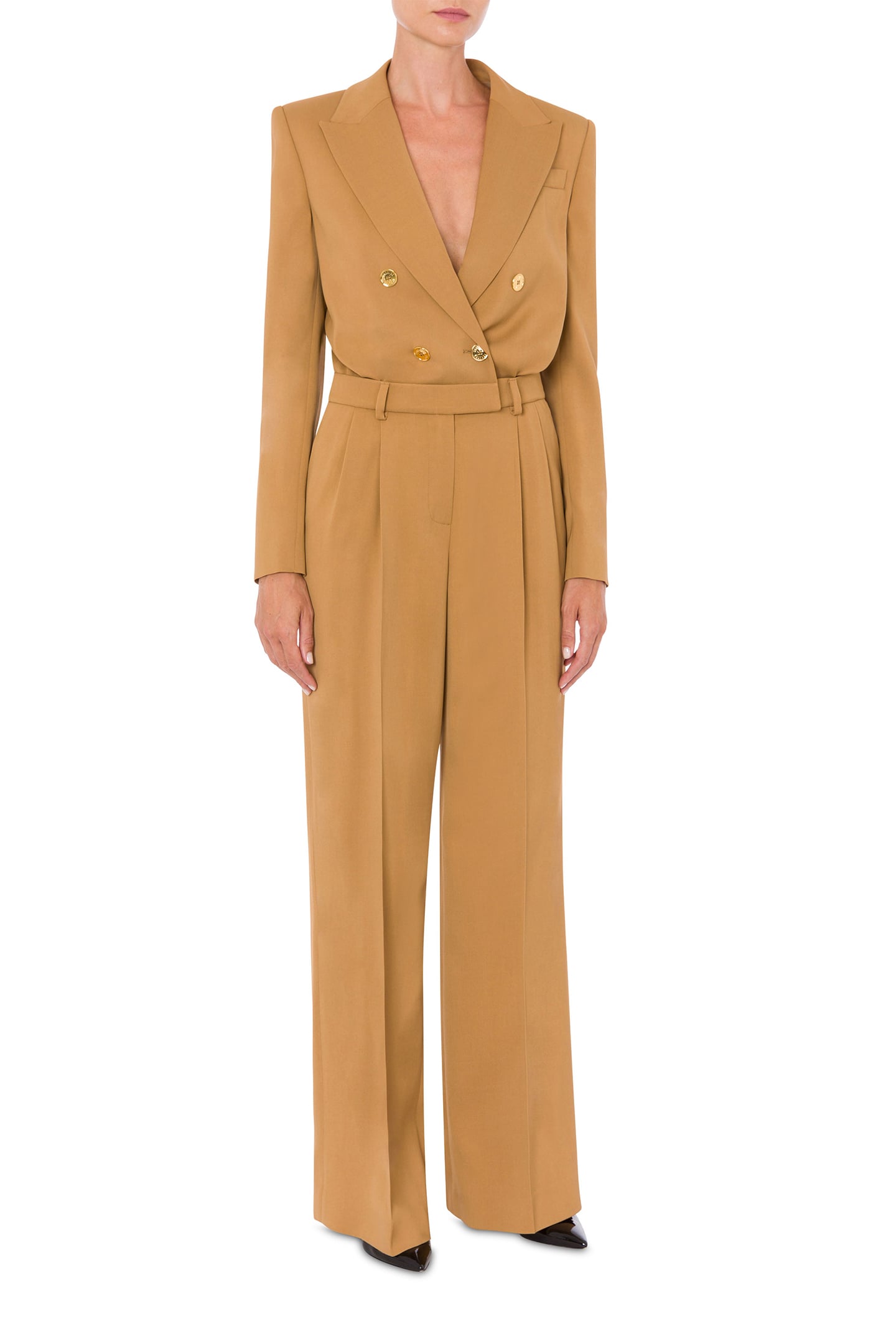 DIAGONAL JUMPSUIT IN STRETCH VISCOSE GOLD BUTTONS BROWN 1