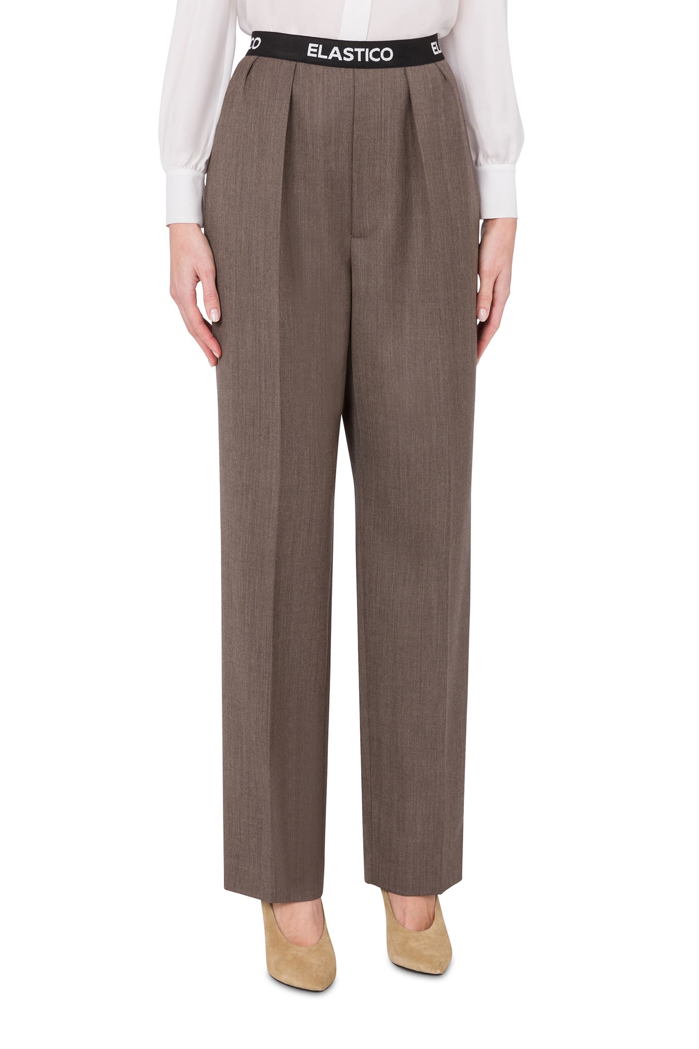 ELASTIC BAND WOOL CANVAS TROUSERS BROWN 1