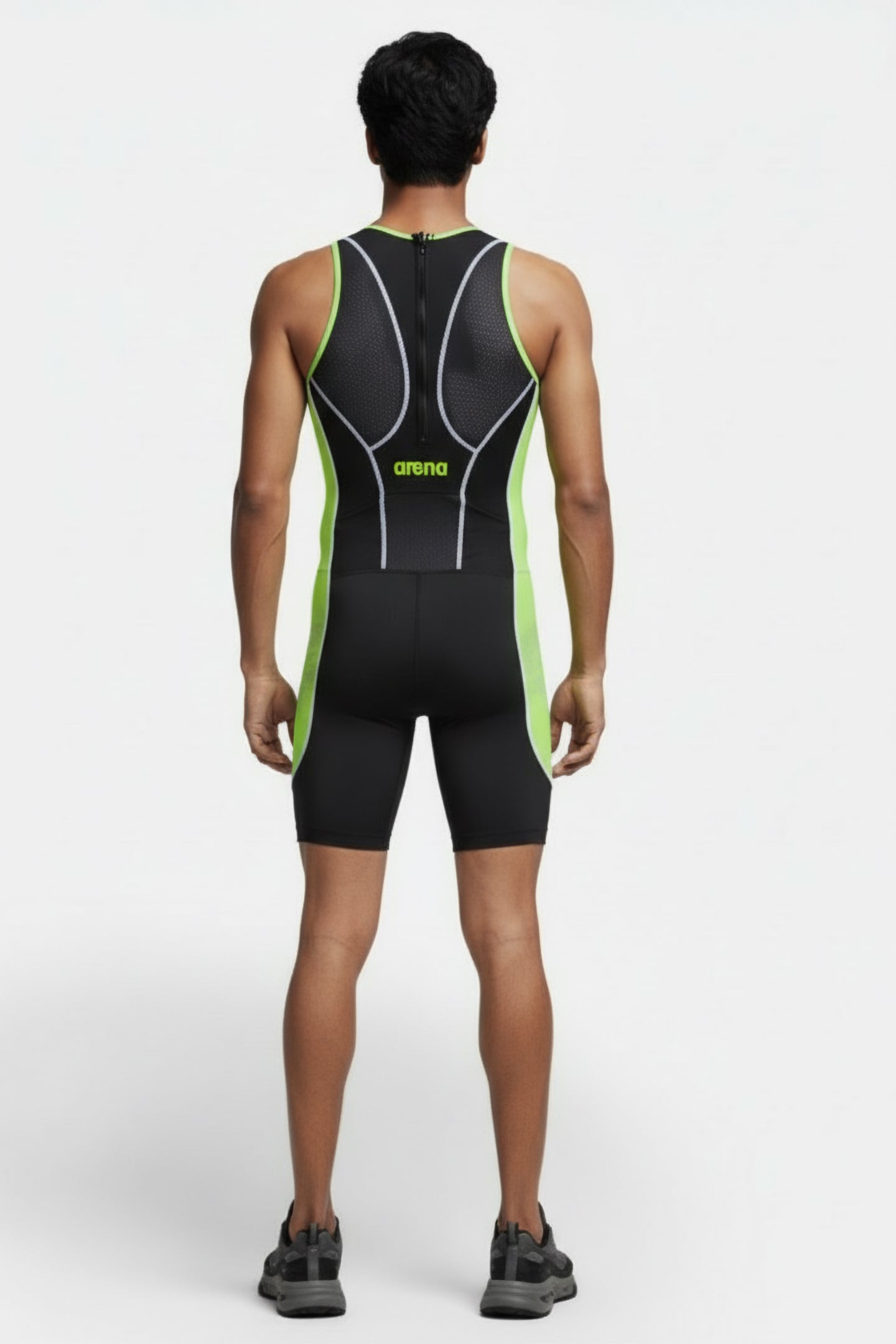 W REAR ZIP TRISUIT ST BLACK/PEA-GREEN 2