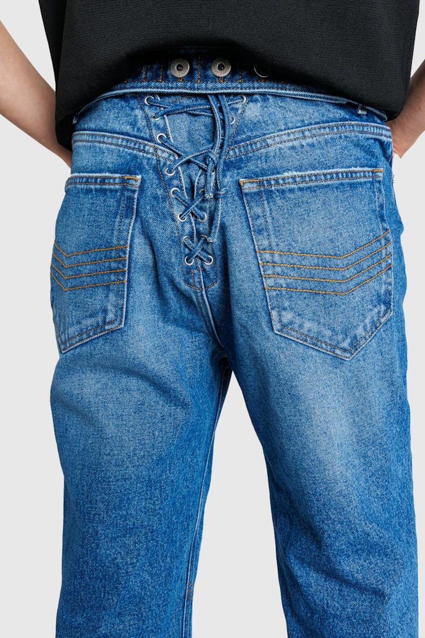 JEAN PAUL GAULTIER – KNEE-BONDED LACE DENIM JEANS 3