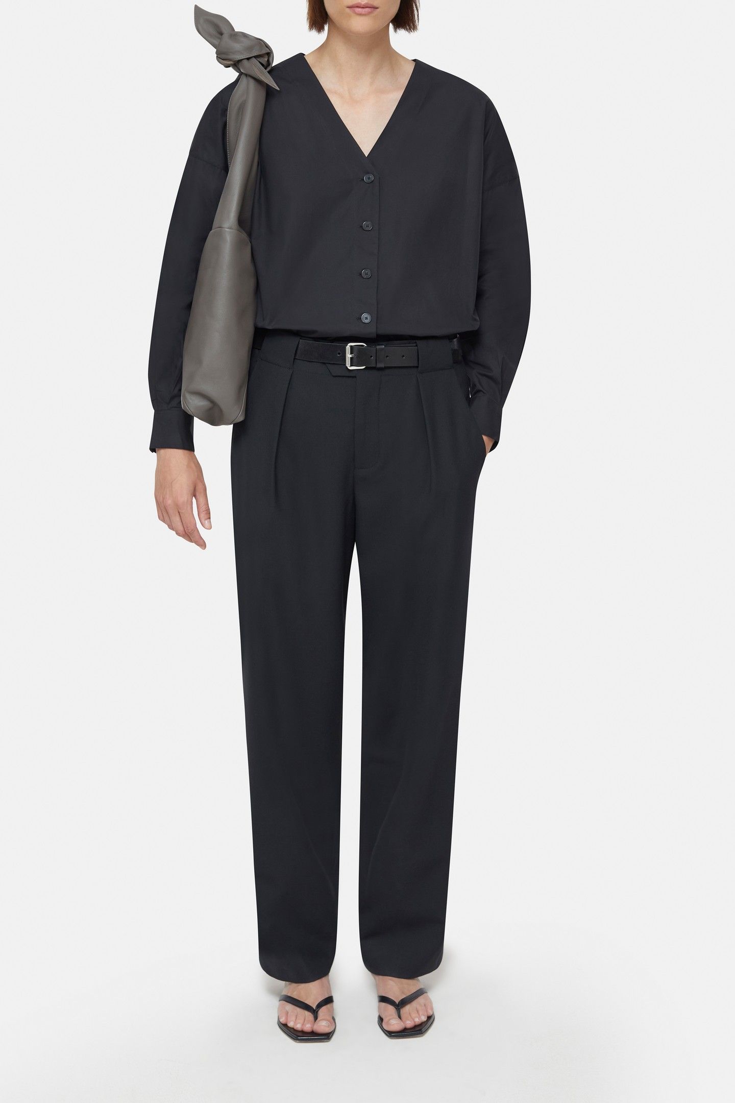 NO COLLAR BLOUSE SHIRT BLACK 1