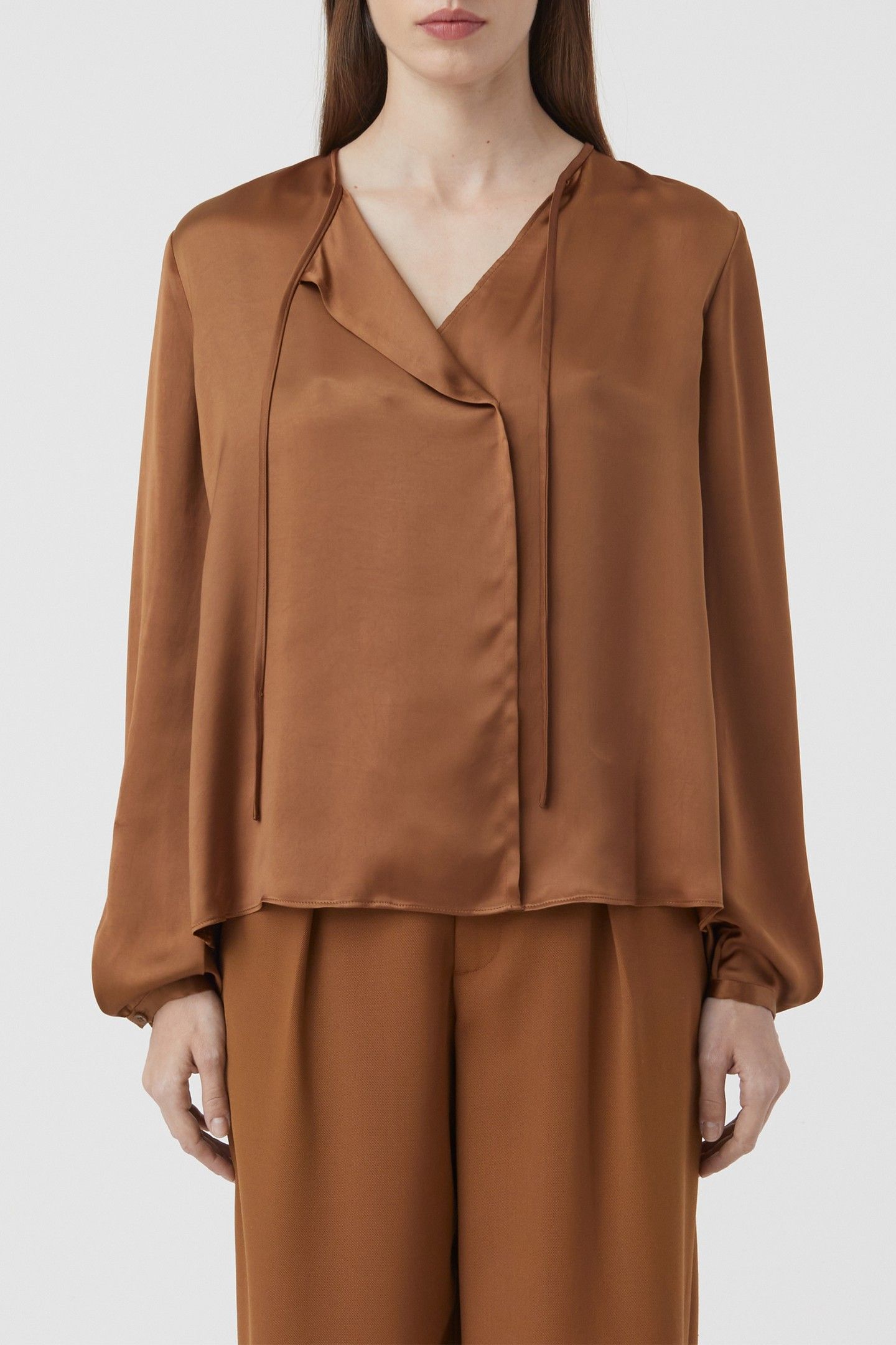 SILK LONG BLOUSE SHIRT AUBURN 1