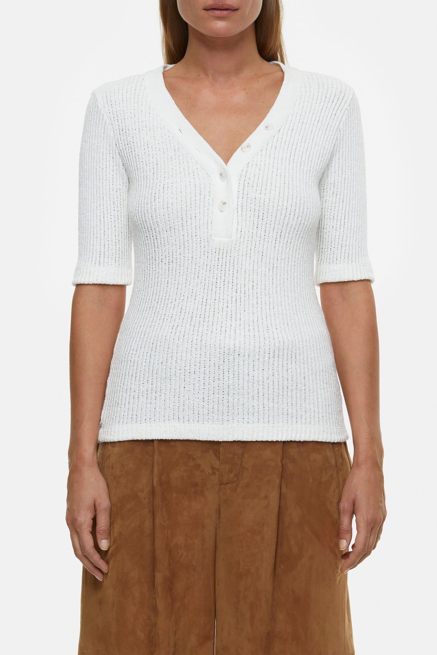 HALF PLACKET V NECK T-SHIRTS IVORY 2