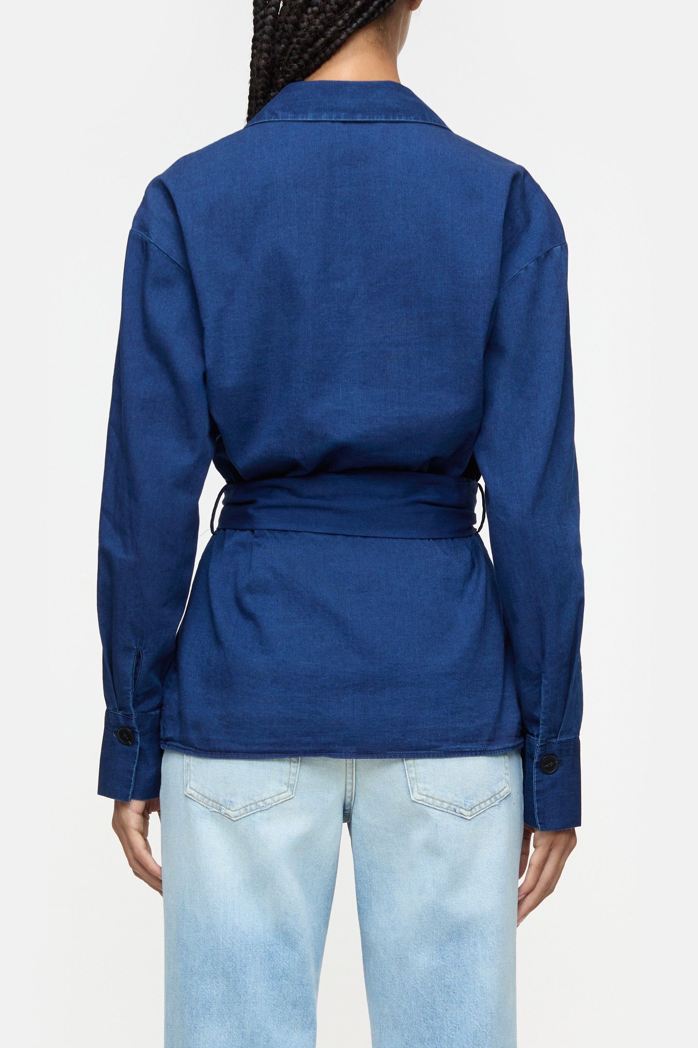 BELTED WRAP BLOUSE SHIRT DARK BLUE 2