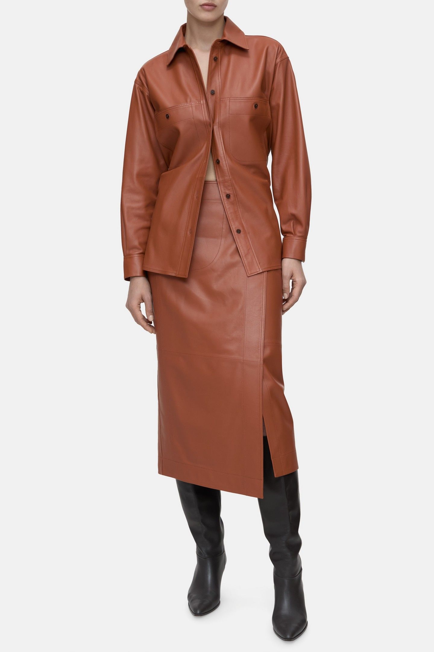 LEATHER SHIRT & BLOUSES FERRO BROWN 1