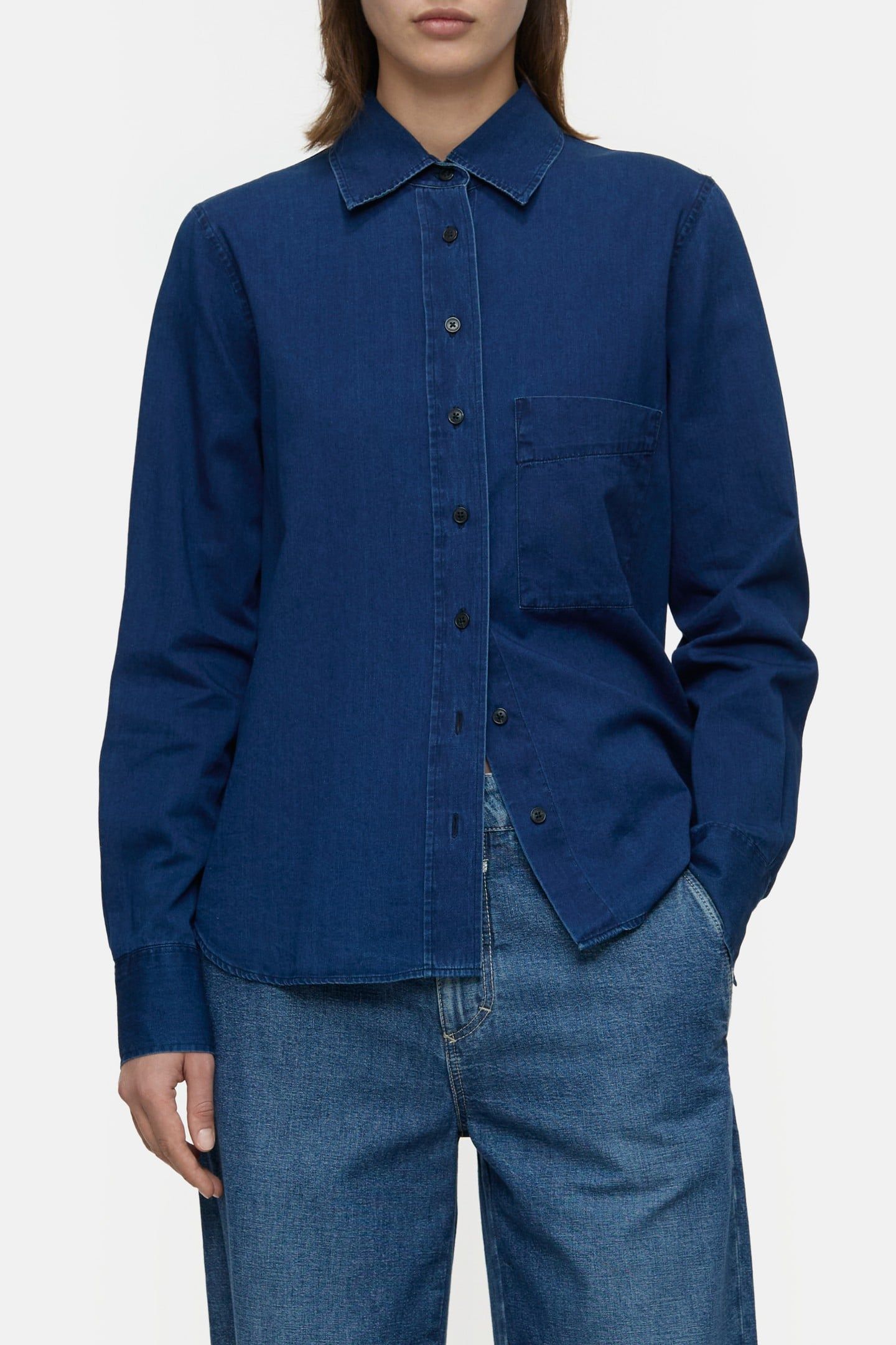 STRAIGHT FITTED BLOUSE SHIRT DARK BLUE 1