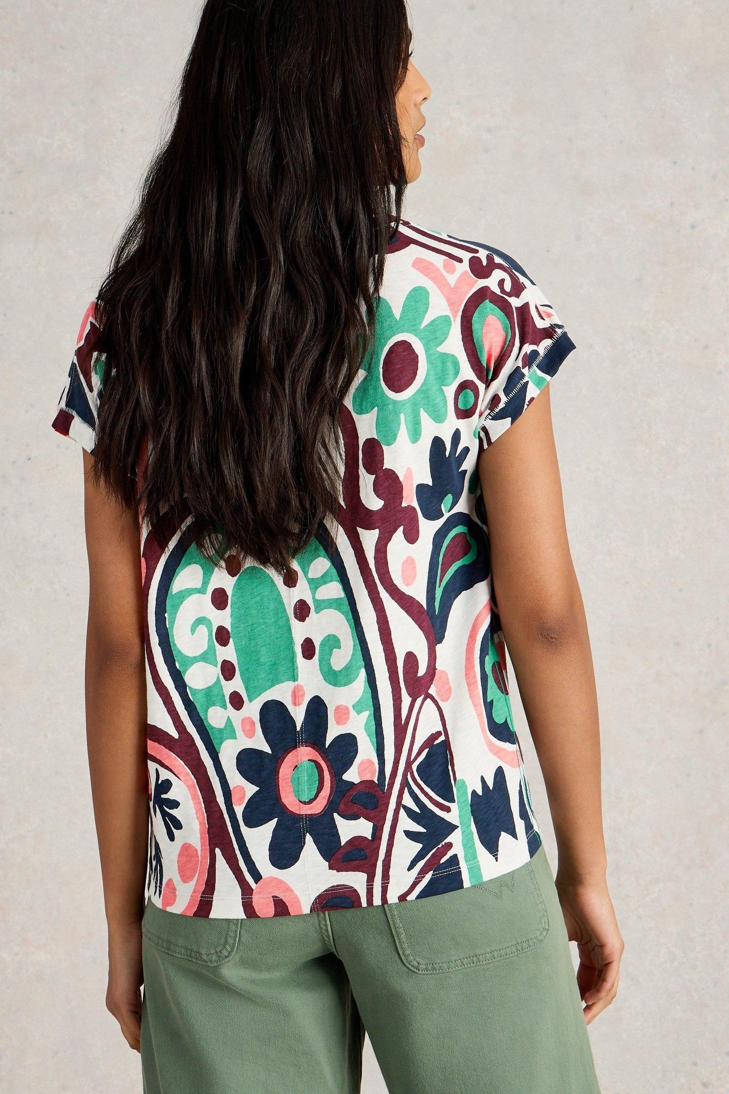NELLY NOTCH NECK TEE NATURAL MULTI 2