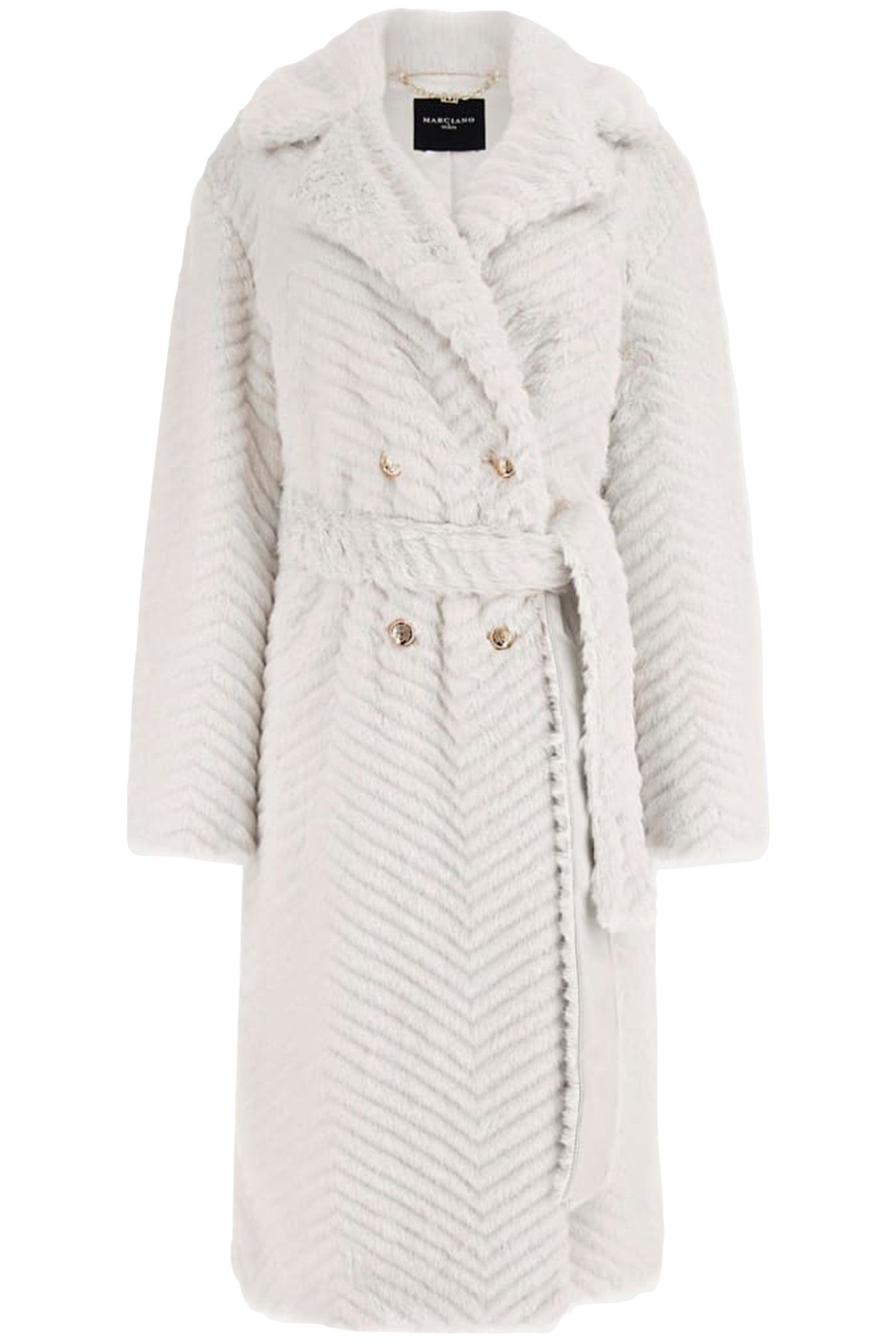 MARCIANO BY GUESS CLAIRE LONG COAT FAUX FUR PALE PEARL MULTI 4