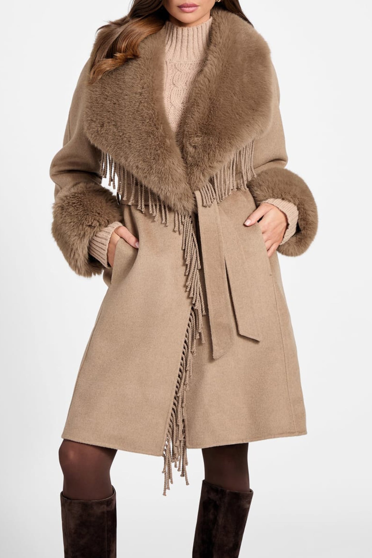 MARCIANO BY GUESS LILIANA COAT SILK TAUPE 1