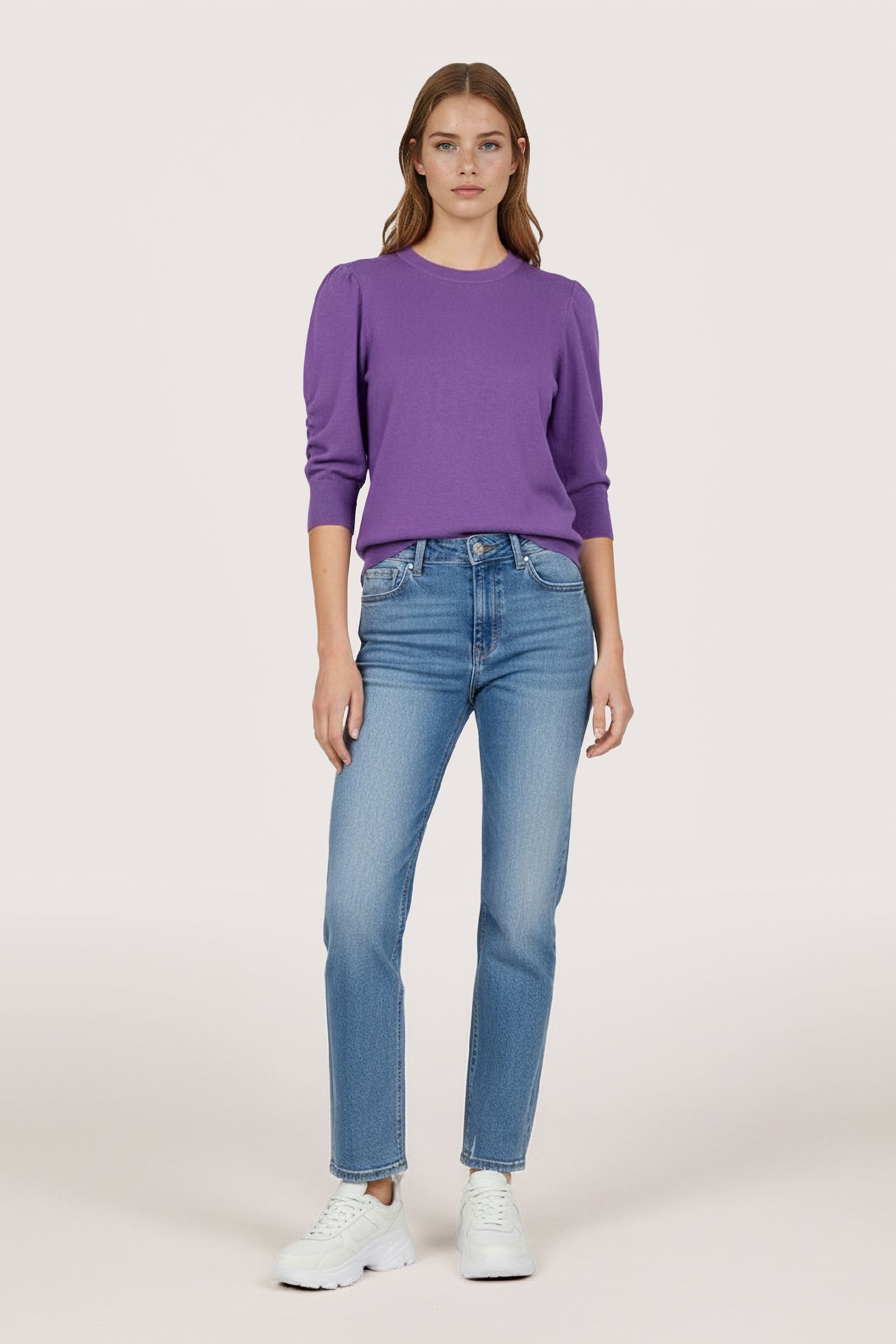 SWEATER SHORT PUFF SLV BASIC KNIT DEEP LAVENDER 2