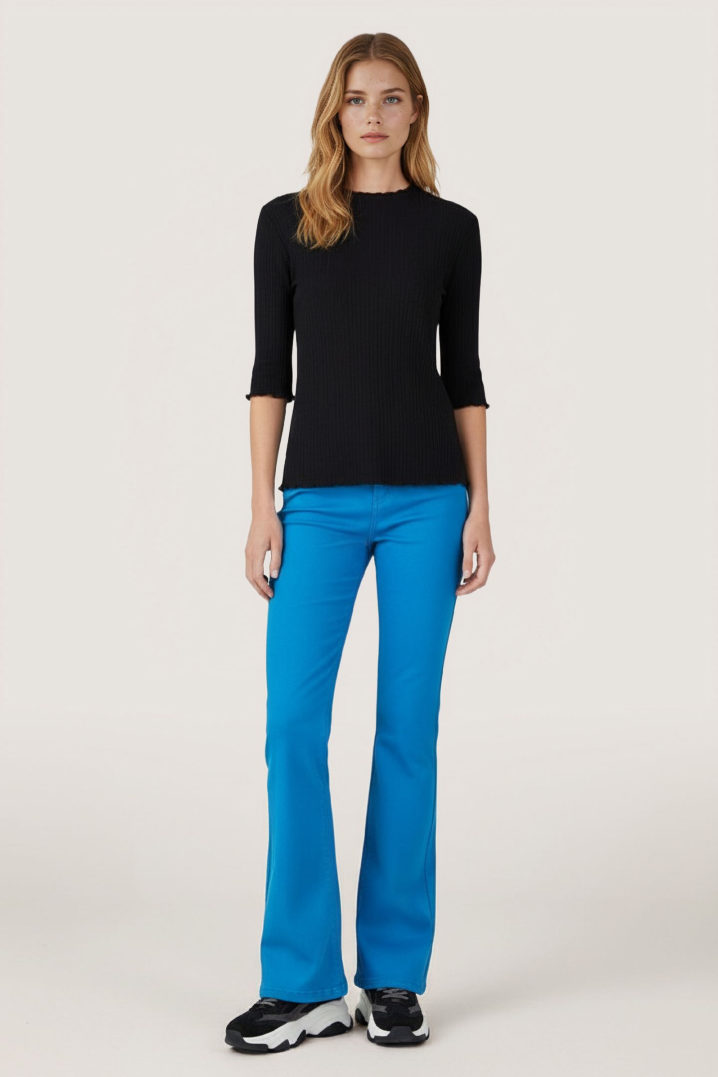 TROUSERS COLORED DENIM FLAIR PETROL 2