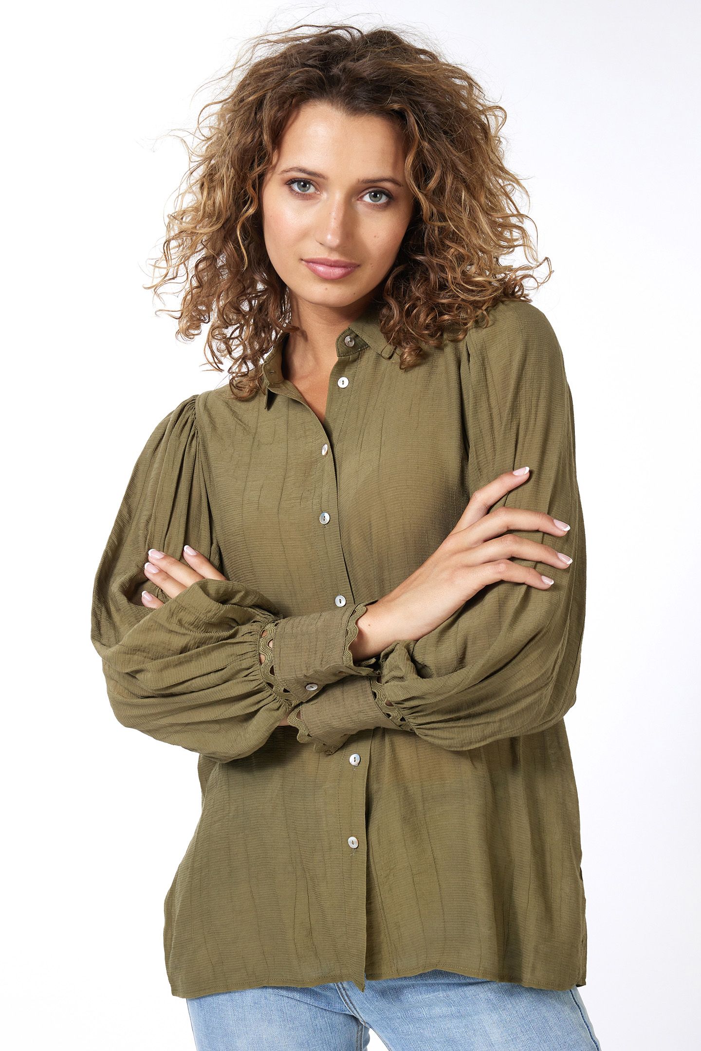 BLOUSE PUFF SLVE ARMY GREEN 4
