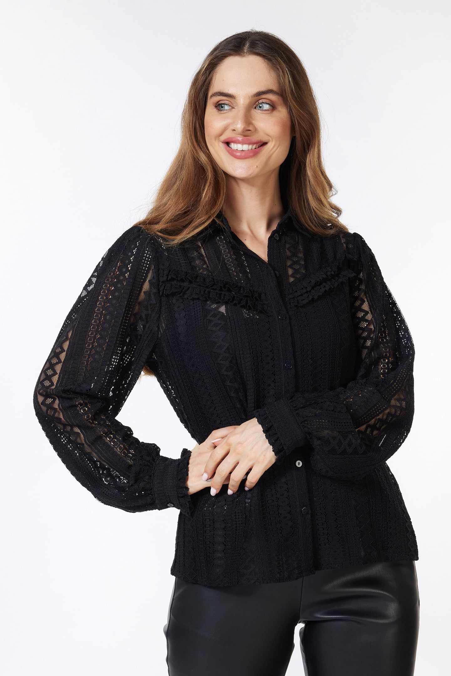 BLOUSE LACE PUFF SLVE BLACK 3