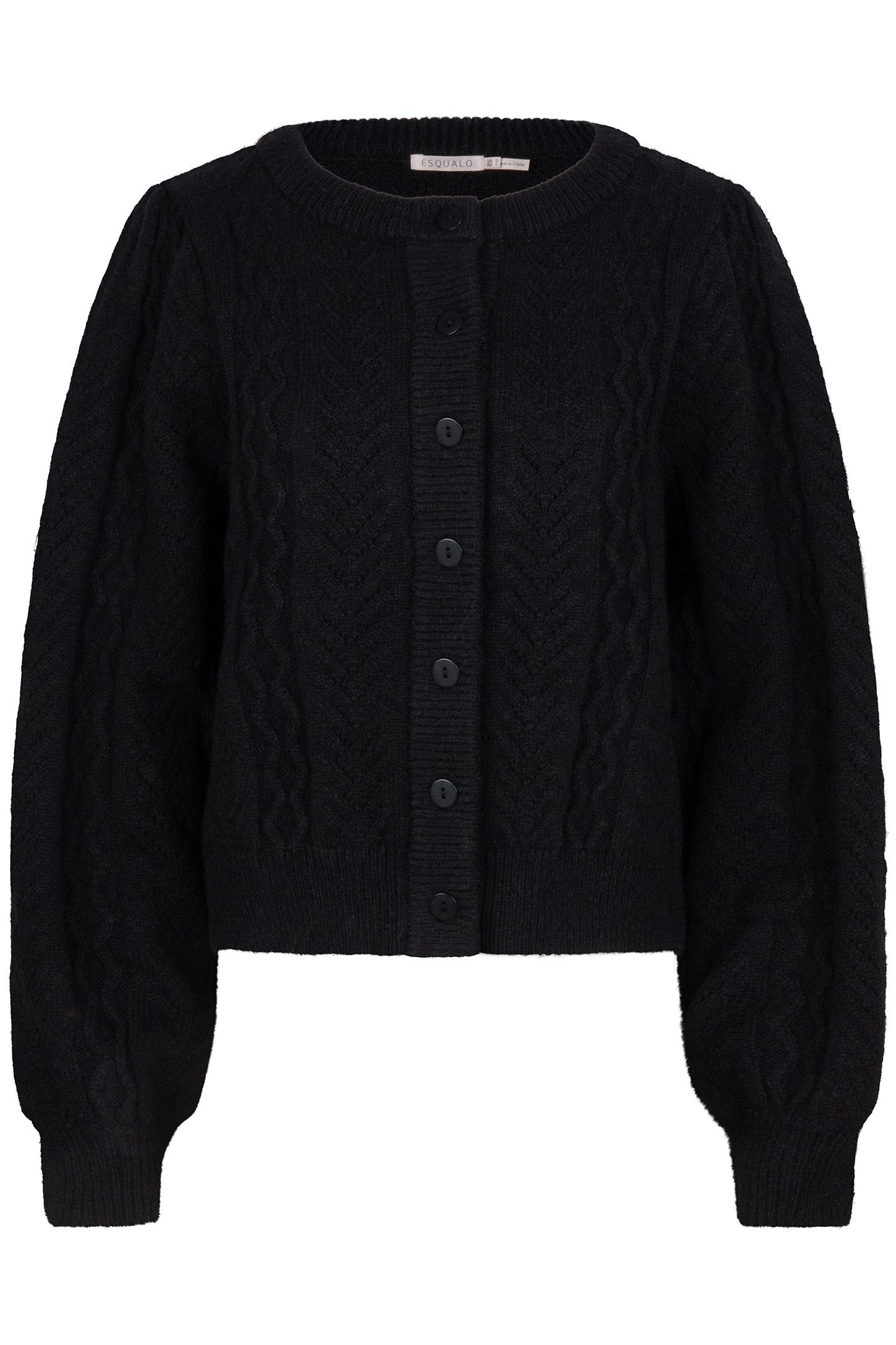 CARDIGAN PUFF SLVE CABLE & AJOUR BLACK 8
