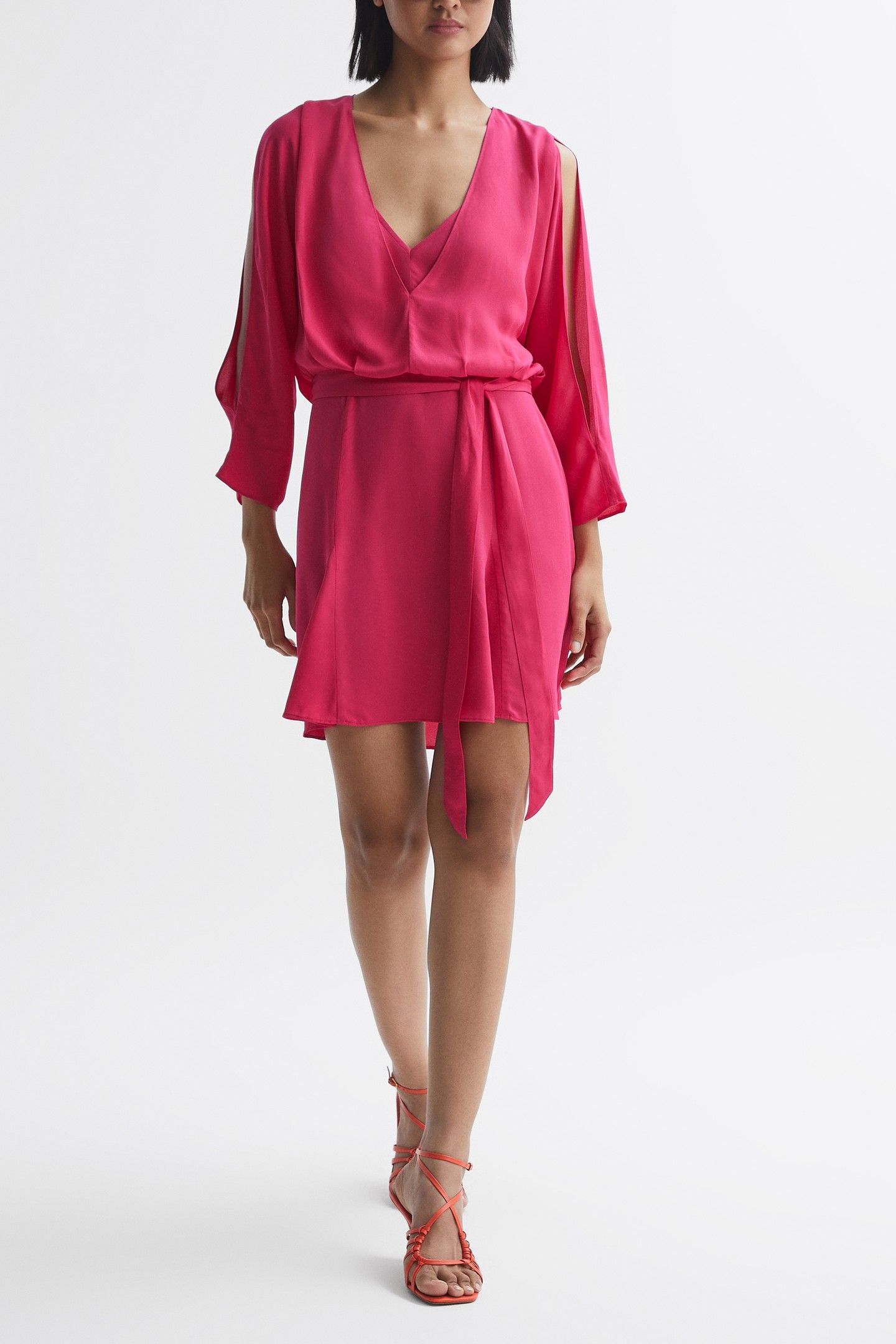 PLAIN SHORT FLIPPY DRESS BRIGHT PINK 1