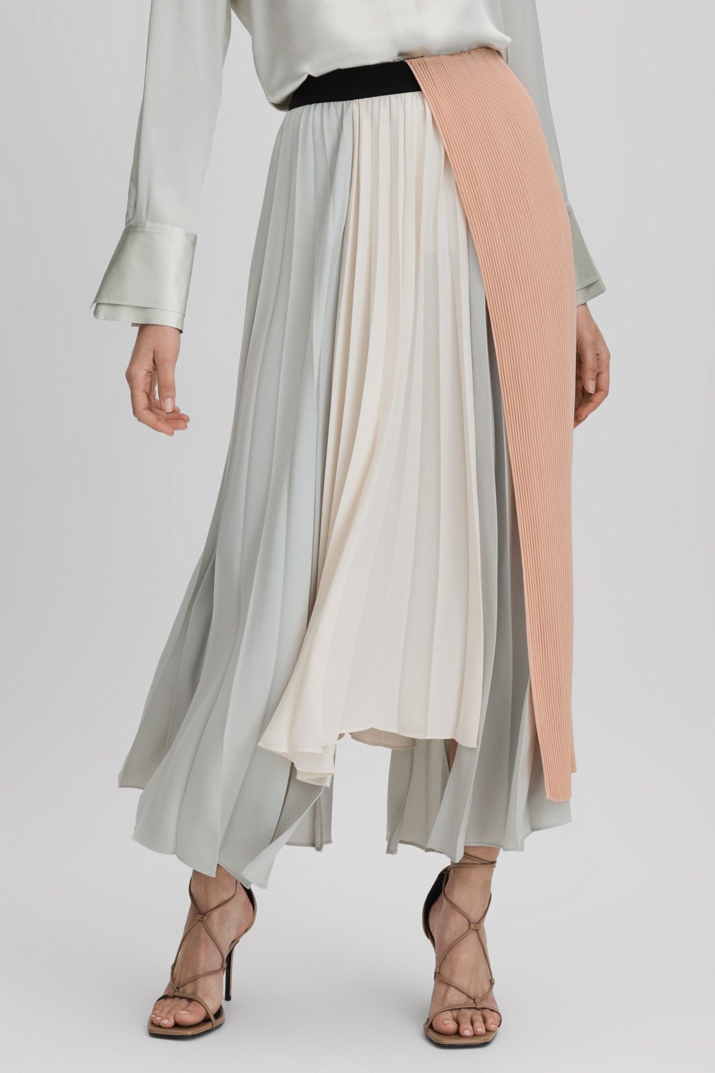 MULTI COLOR BLOCK PLEAT SKIRT PINK/CREAM 1