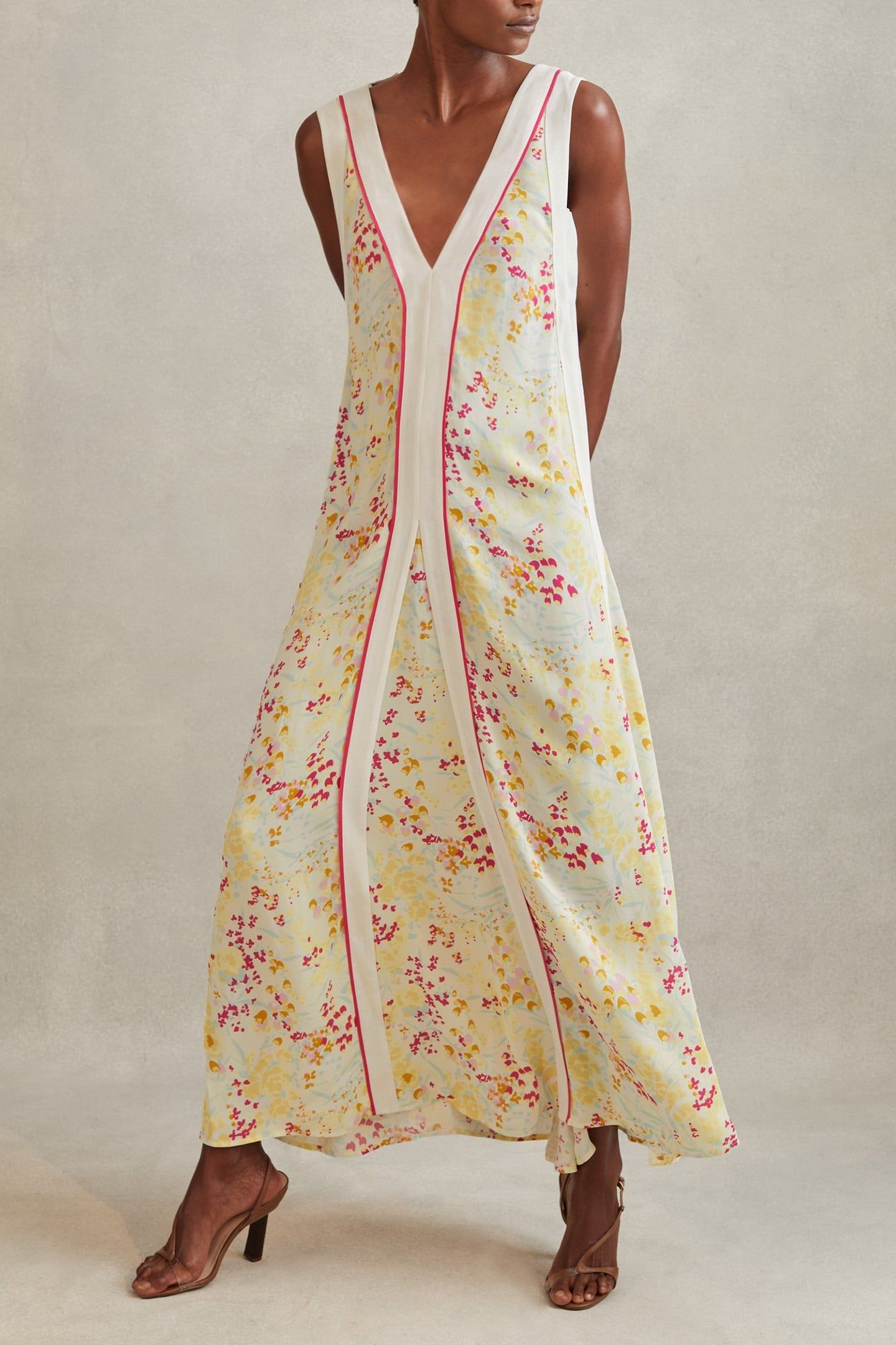 BUTTERCUP PRINTED BLOCK MAXI DRESS PINK/YELLOW 1