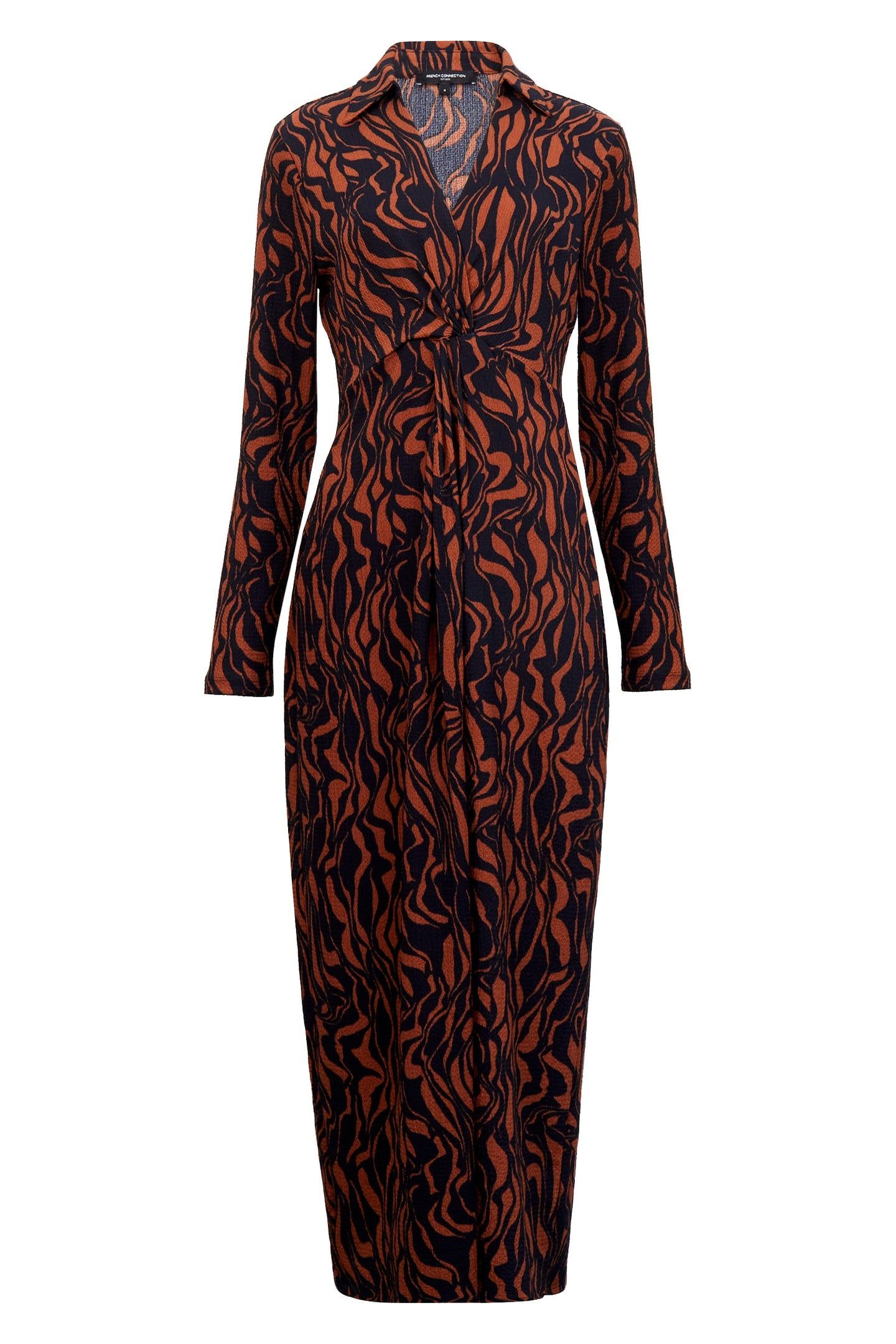 ZARIA TEXTURED MIDI DRESS BLACK/BROWN 3