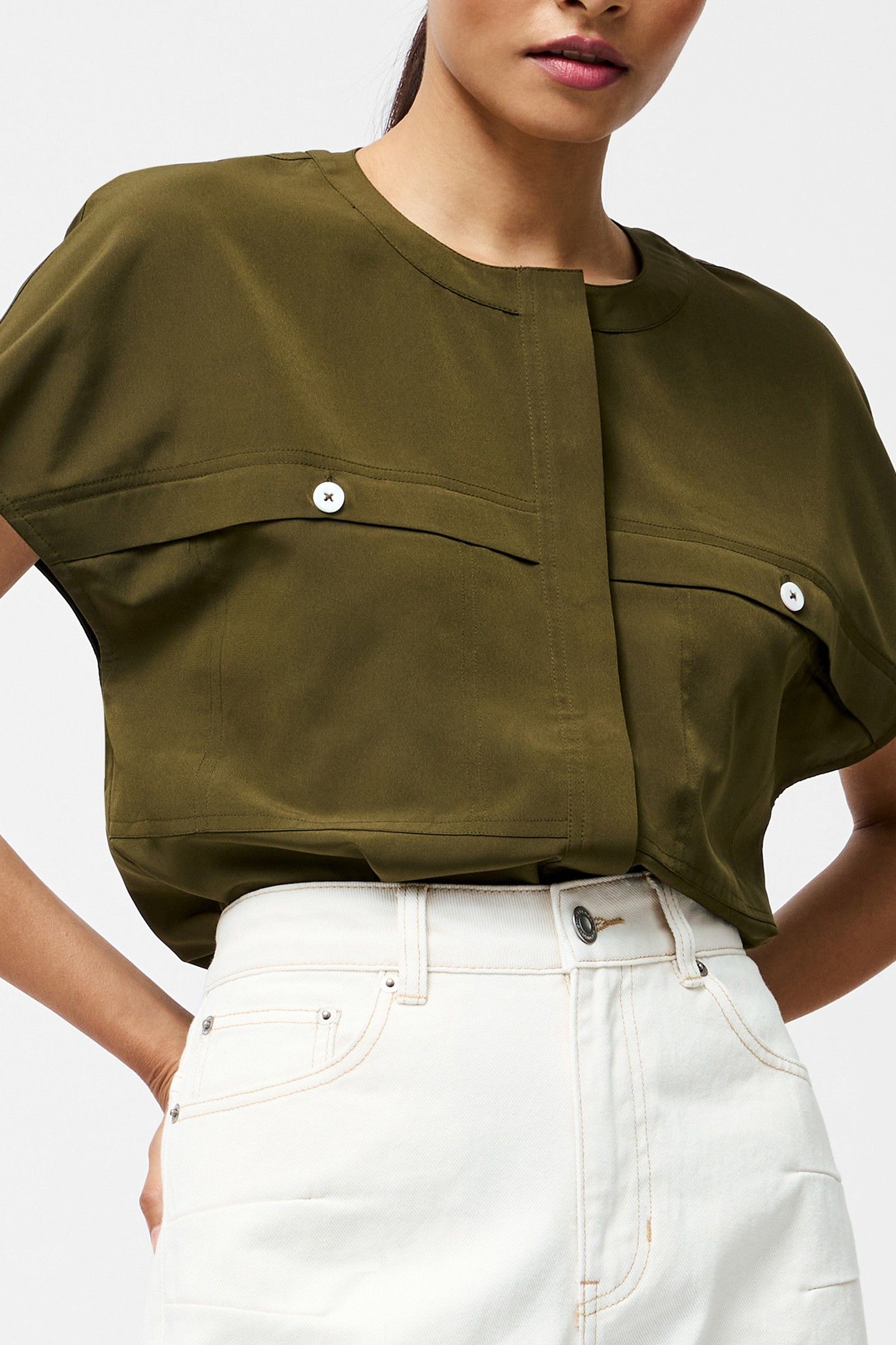 CAPRIANA CREPE CAP SLEEVE TOP KHAKI 3