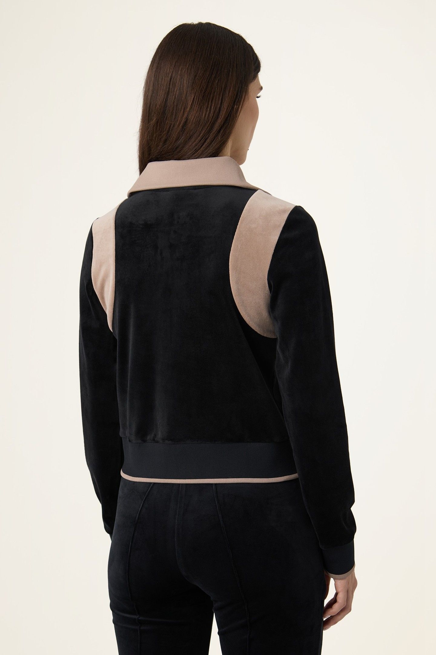 ADRIANO SLIM VELOUR TRACK JACKET BLACK-TAUPE GRAY 3