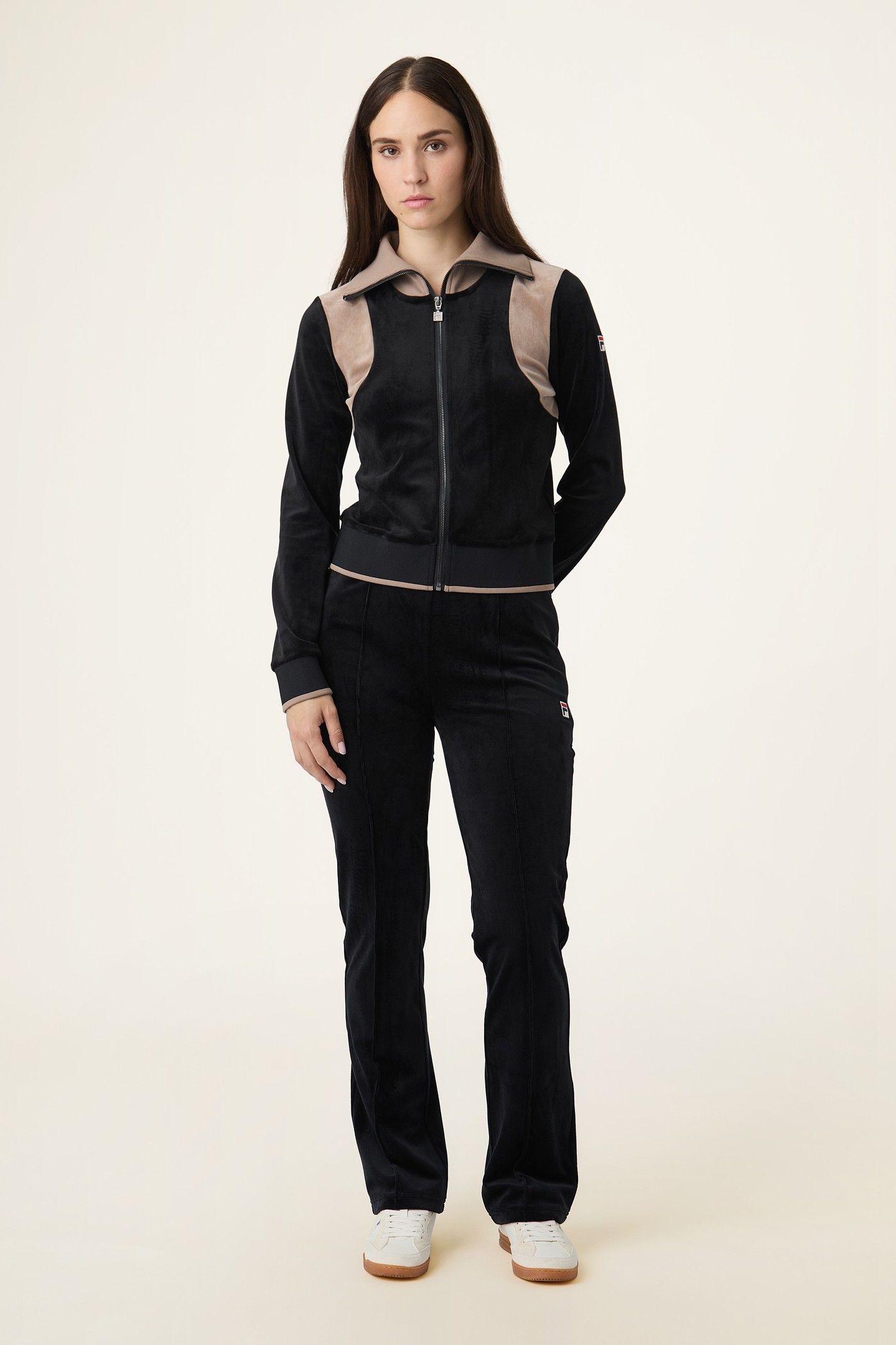 ADRIANO SLIM VELOUR TRACK JACKET BLACK-TAUPE GRAY 2
