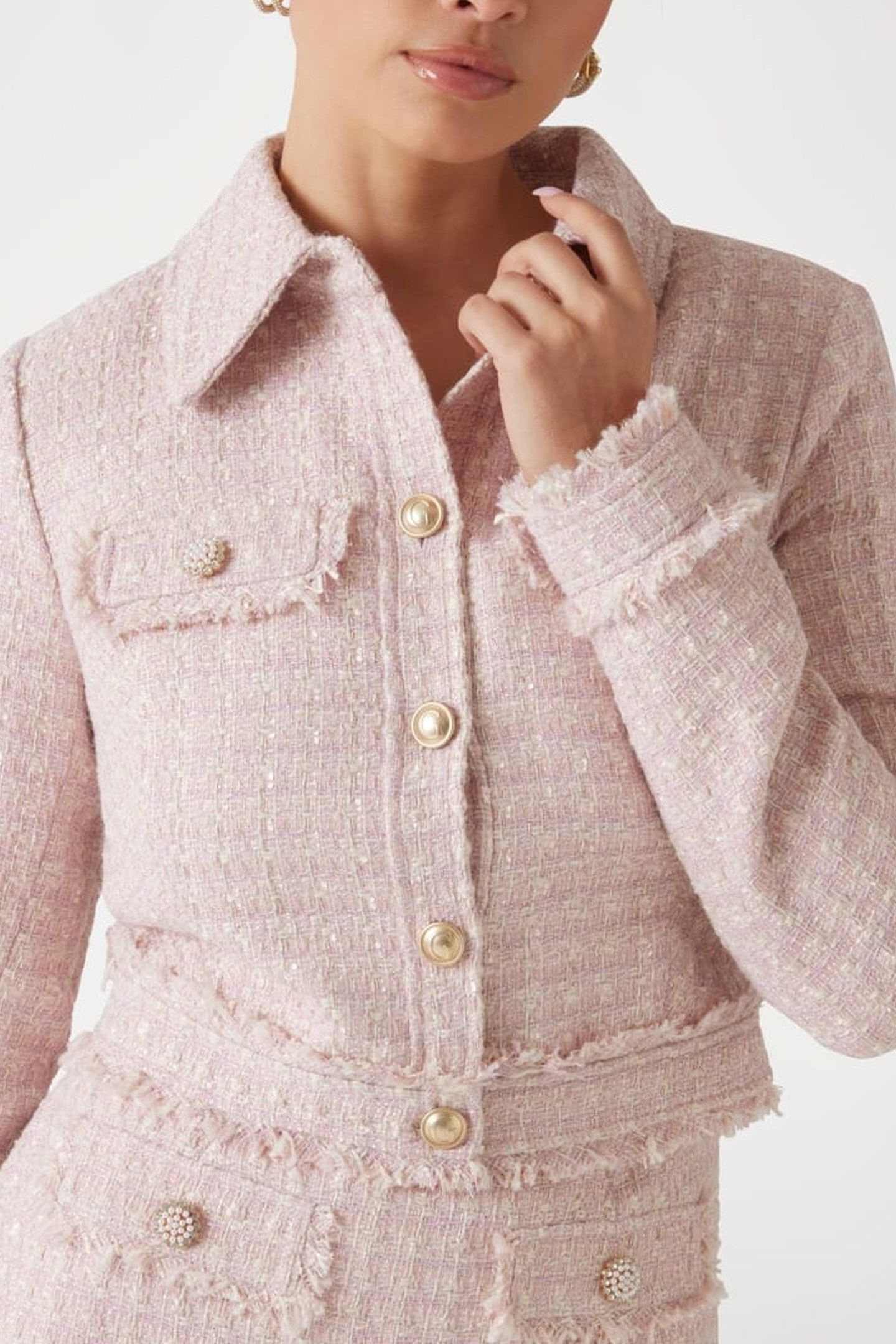 GUESS ECO DAPHNEE CROPPED JACK PINK AND WHITE TWEED 6