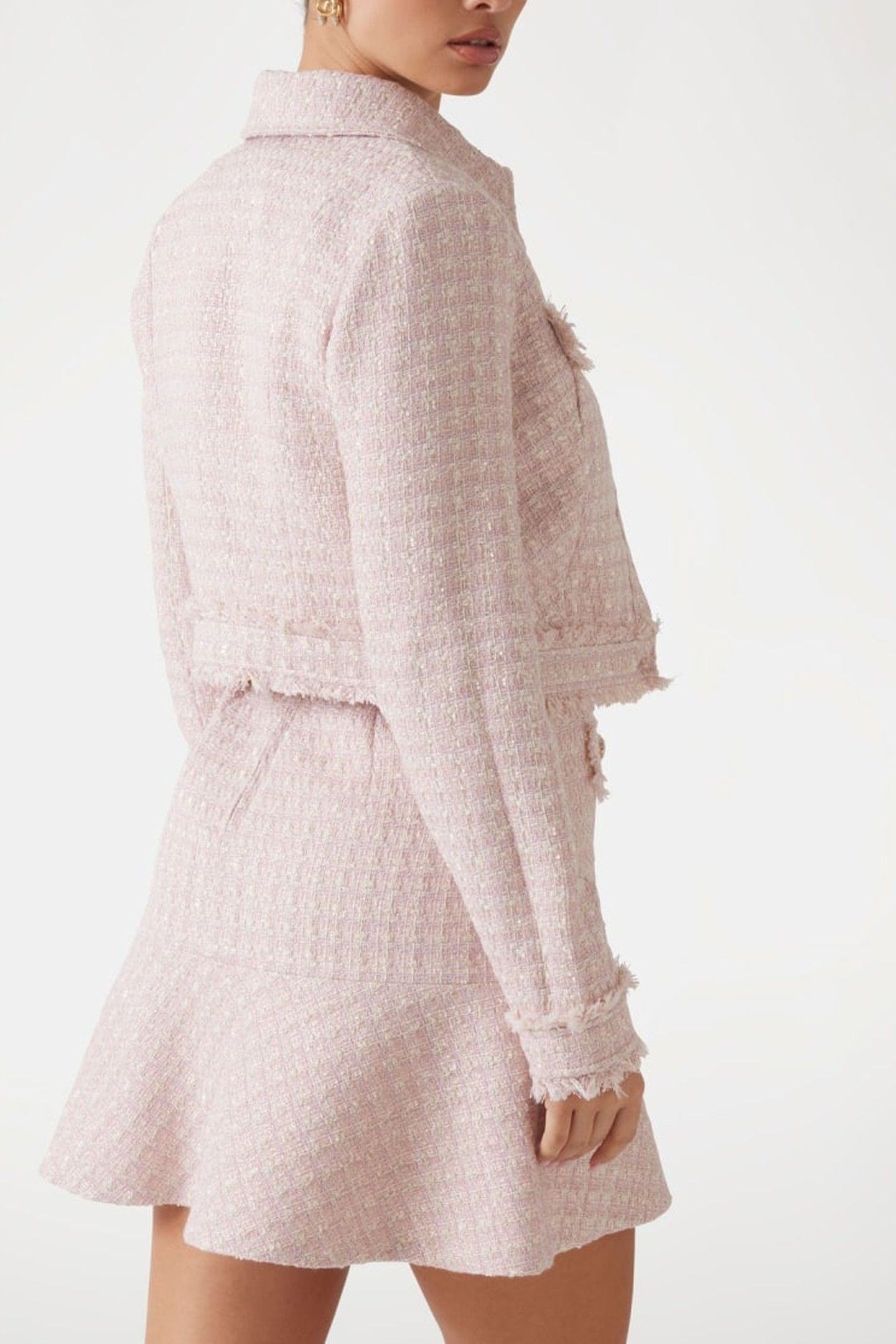 GUESS ECO DAPHNEE CROPPED JACK PINK AND WHITE TWEED 8