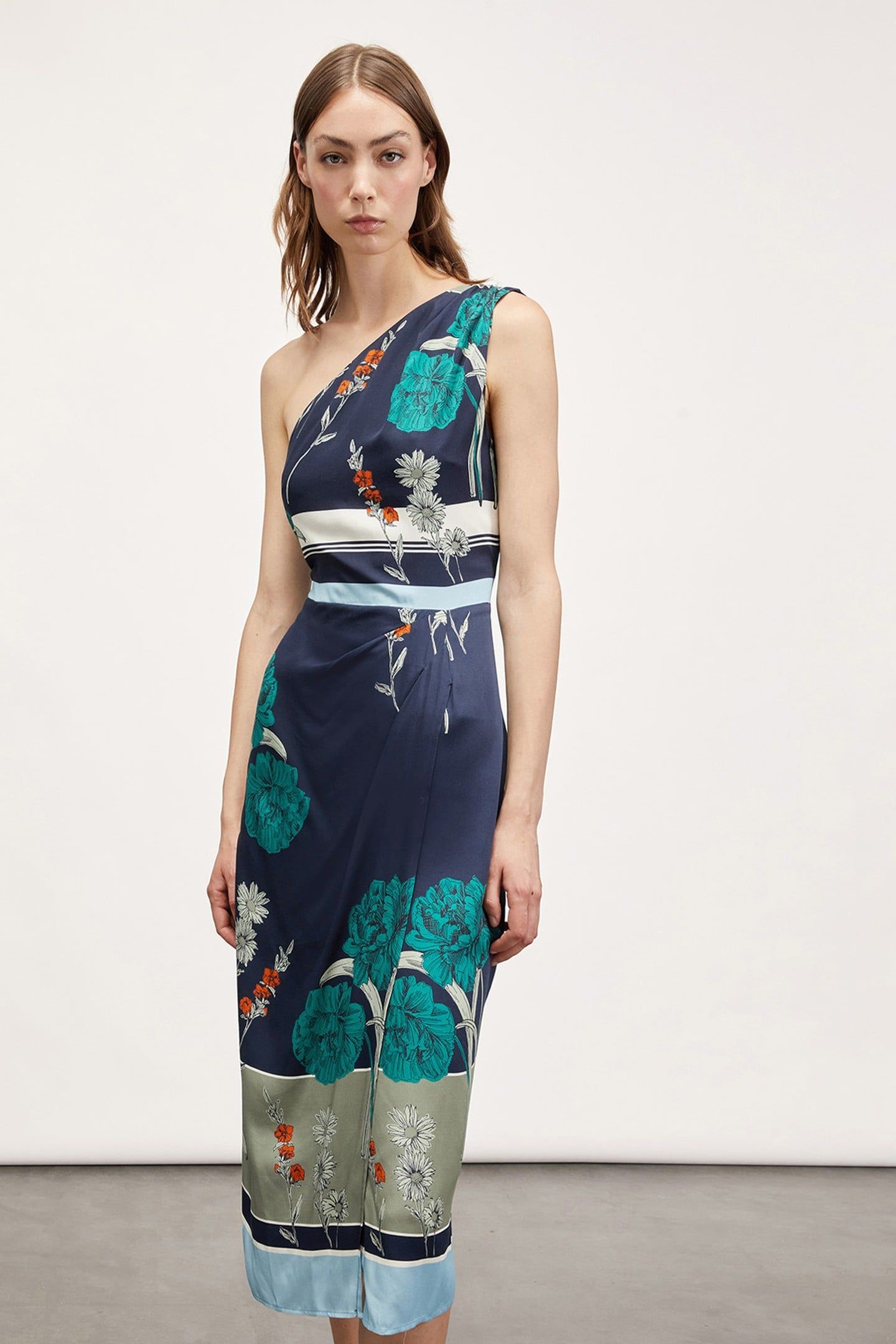 PRINTED ONE-SHOULDER MIDI DRESS GREEN 2