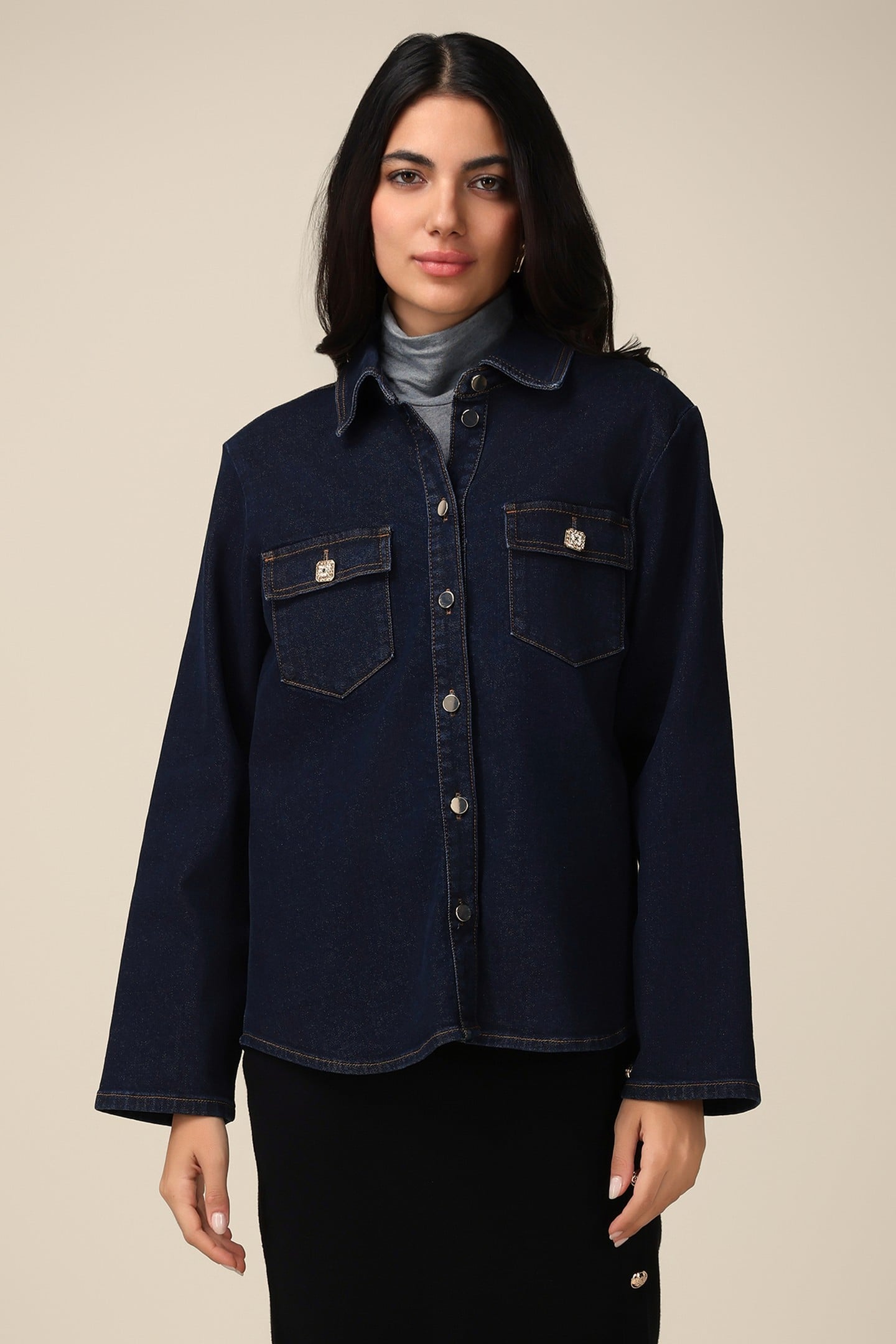 DENIM SHIRT WITH JEWEL BUTTONS BLUE 1