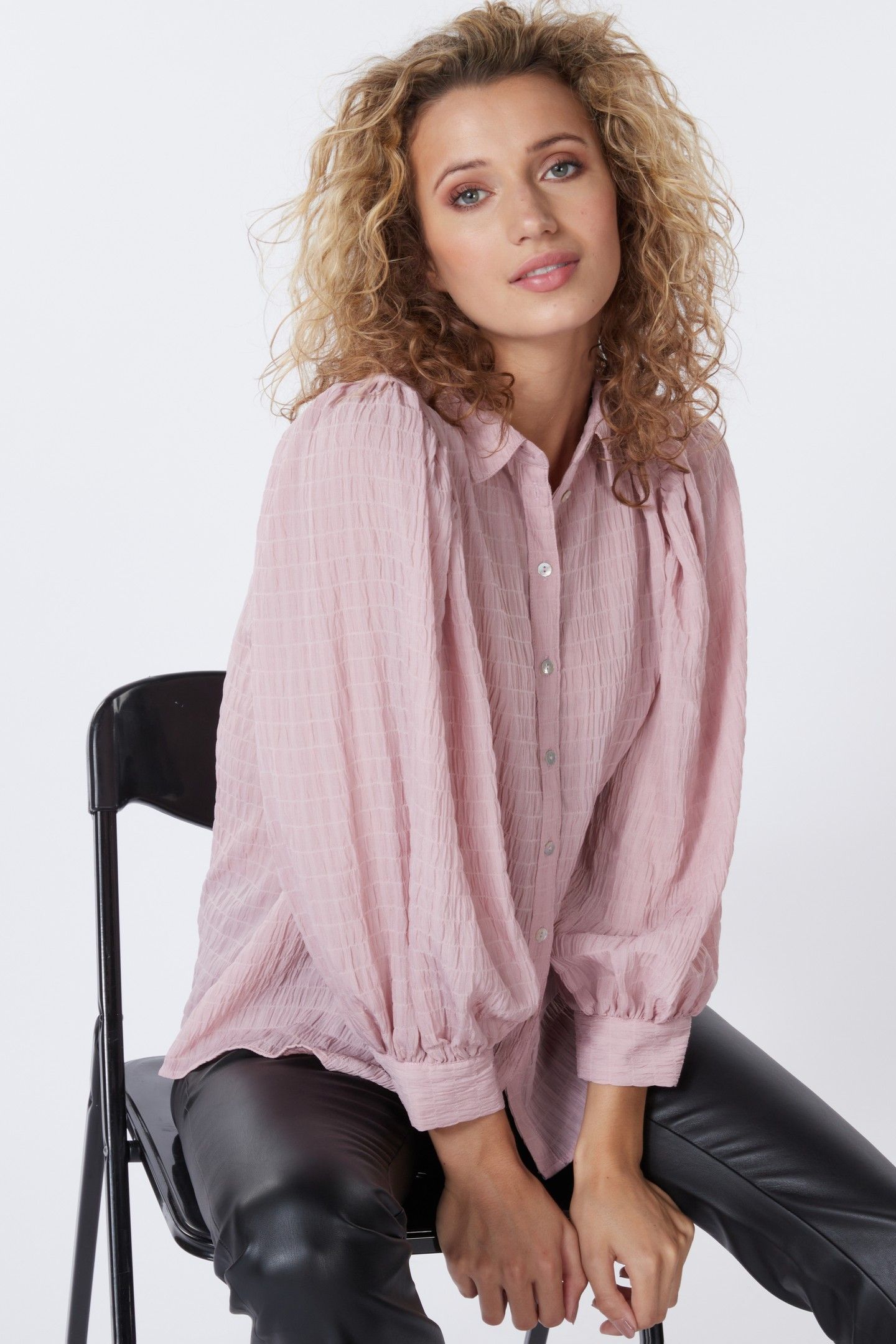 BLOUSE LANTERN CREPE PUFF SHLDR SEPIA ROSE 3