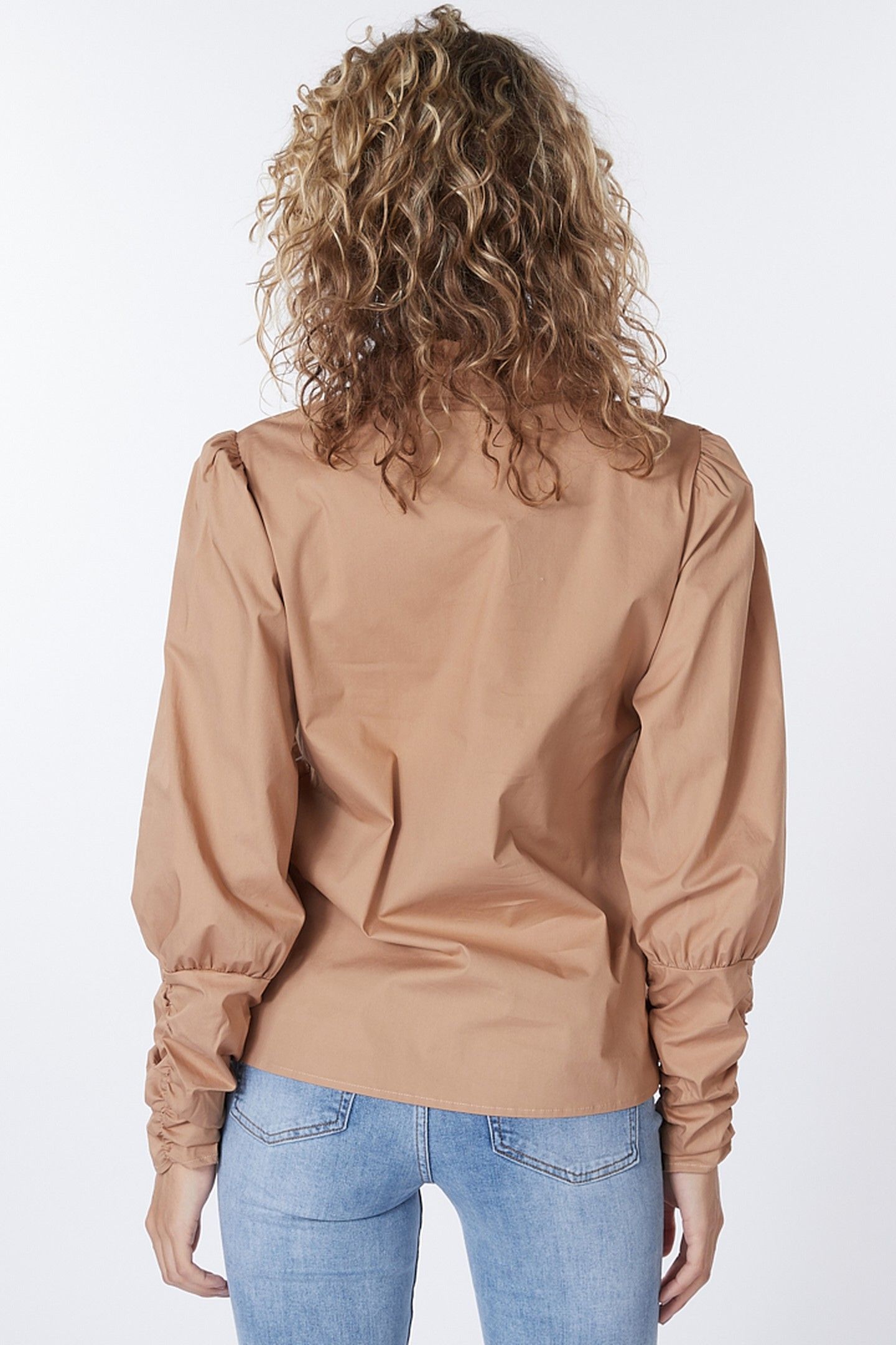 BLOUSE ELASTICATED SLV POPLIN CAMEL 3