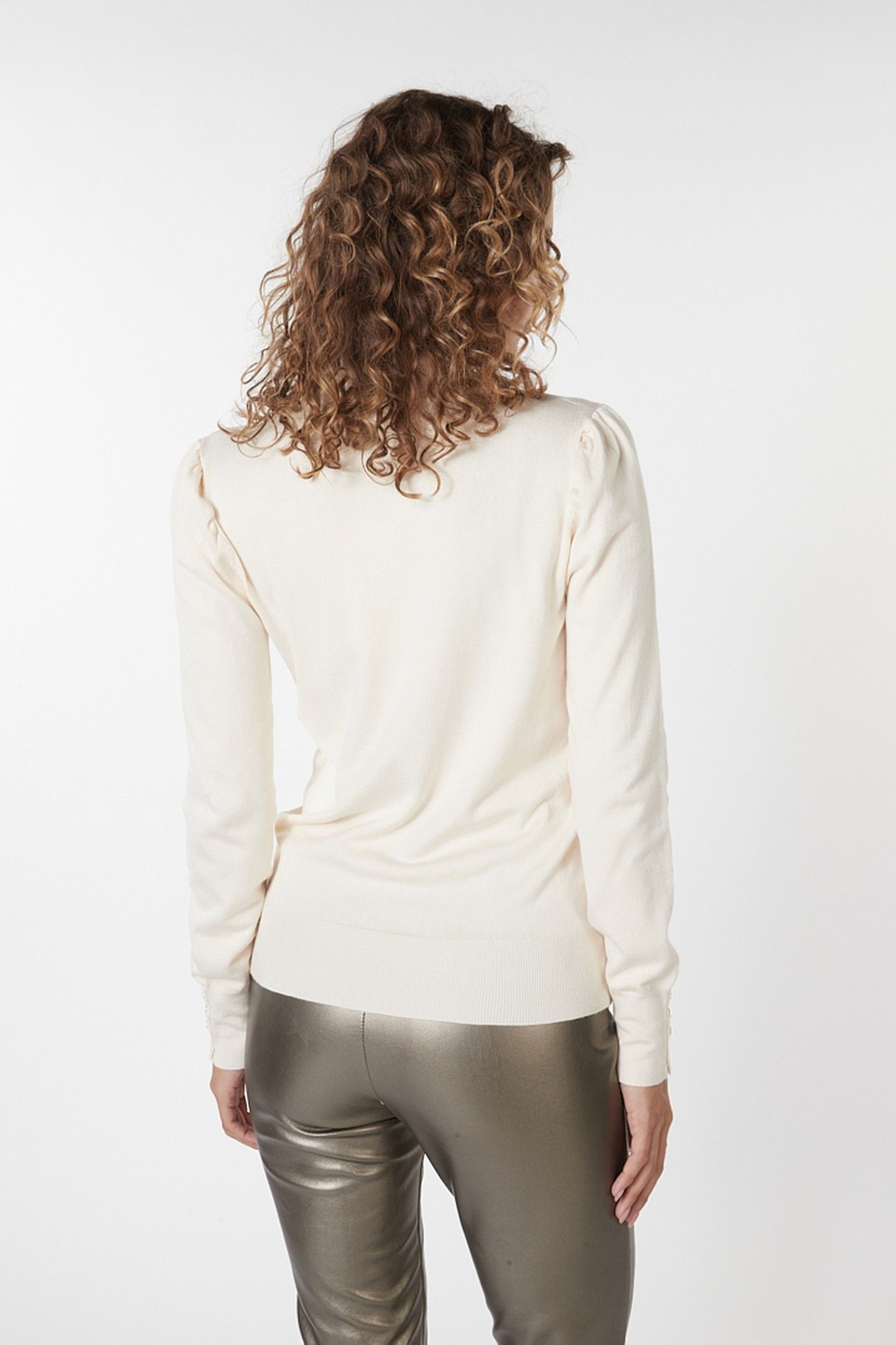 SWEATER PUFF SLVE BUTTONS IVORY 3