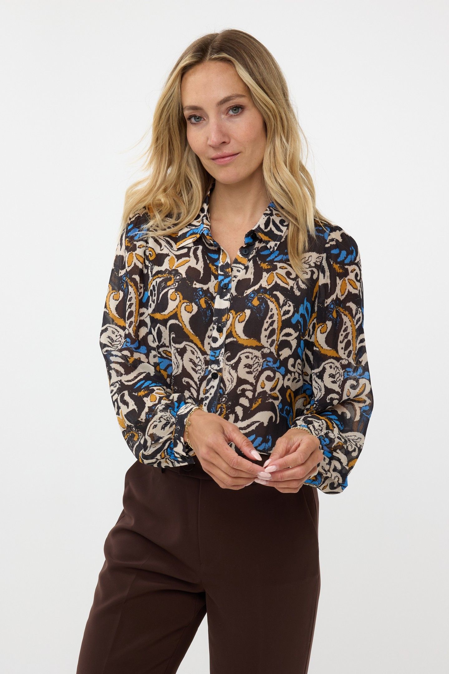BLOUSE BASIC ELEGANT LEAVES PRINT 2