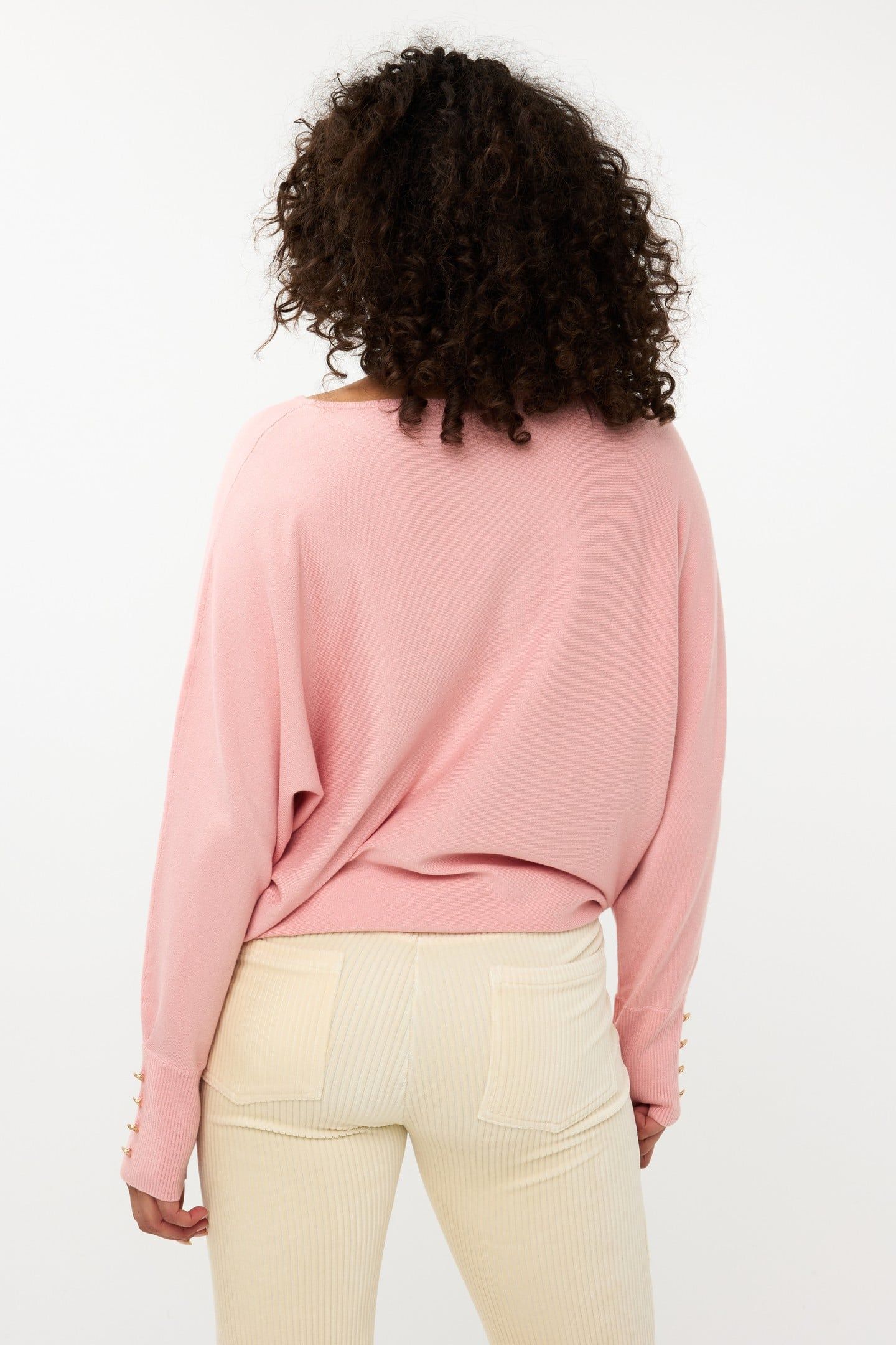 SWEATER BATWING BUTTONED CUFF BASIC KNIT BLUSH 3