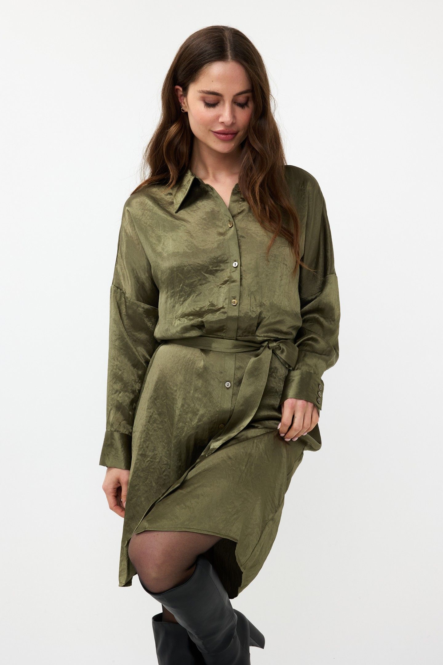 DRESS CRUSHED SATIN MOSS GREEN 2