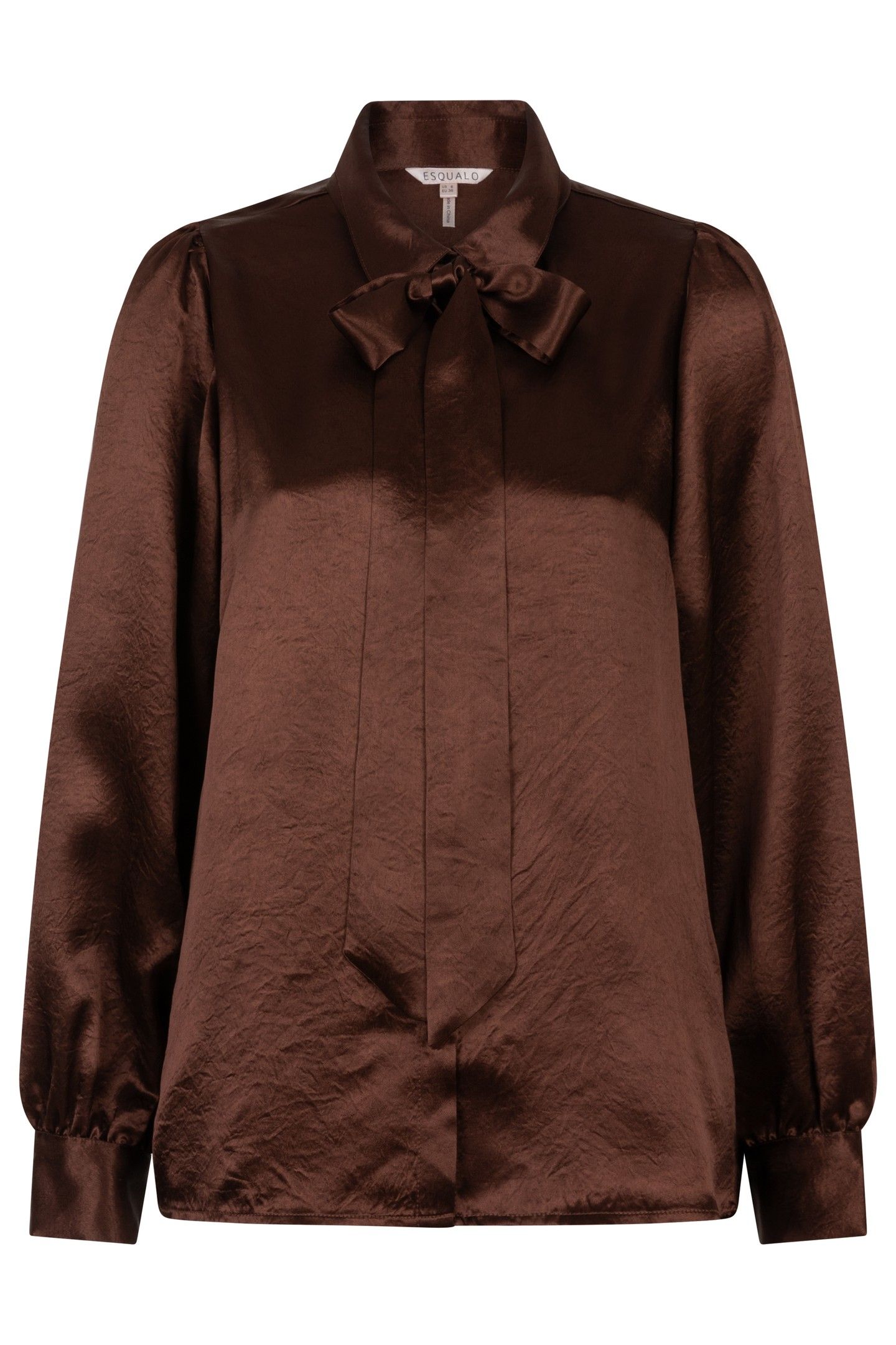 BLOUSE BOW CRUSHED SATIN CHOCOLATE 5