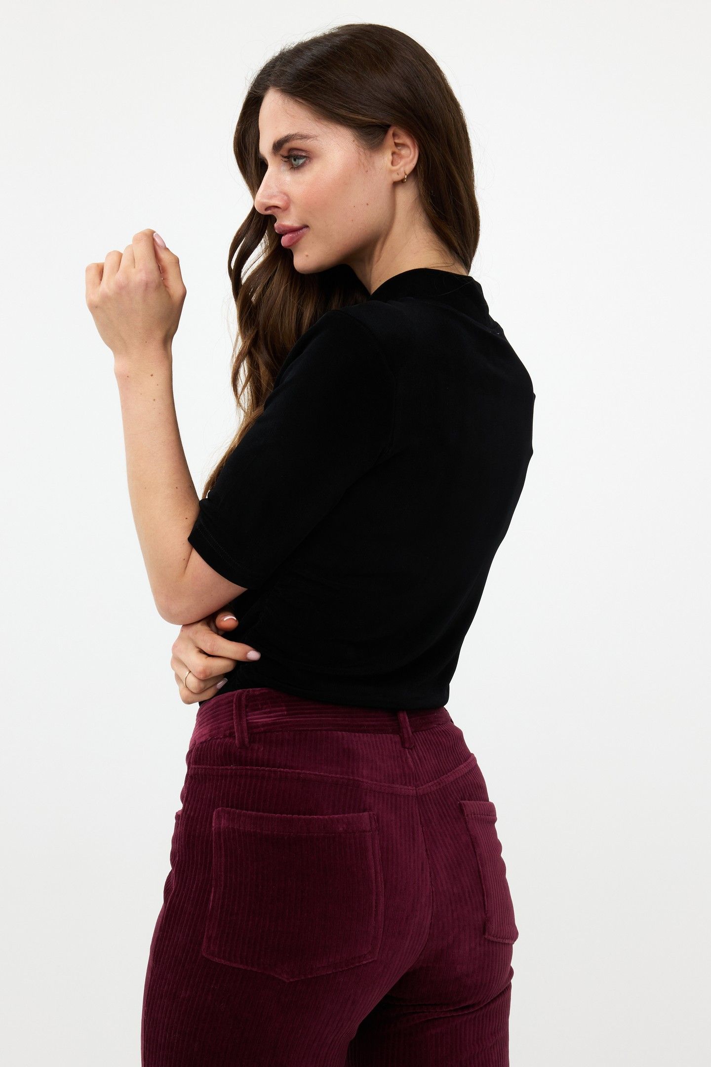 TROUSERS RIB FLAIR WINE RED 4