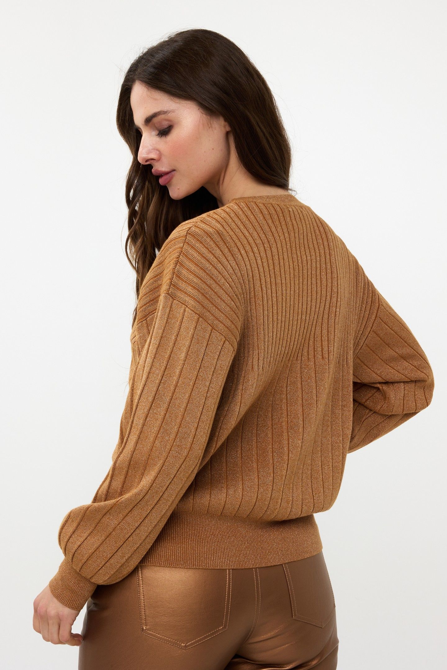 CARDIGAN RIB LUREX CARAMEL 3
