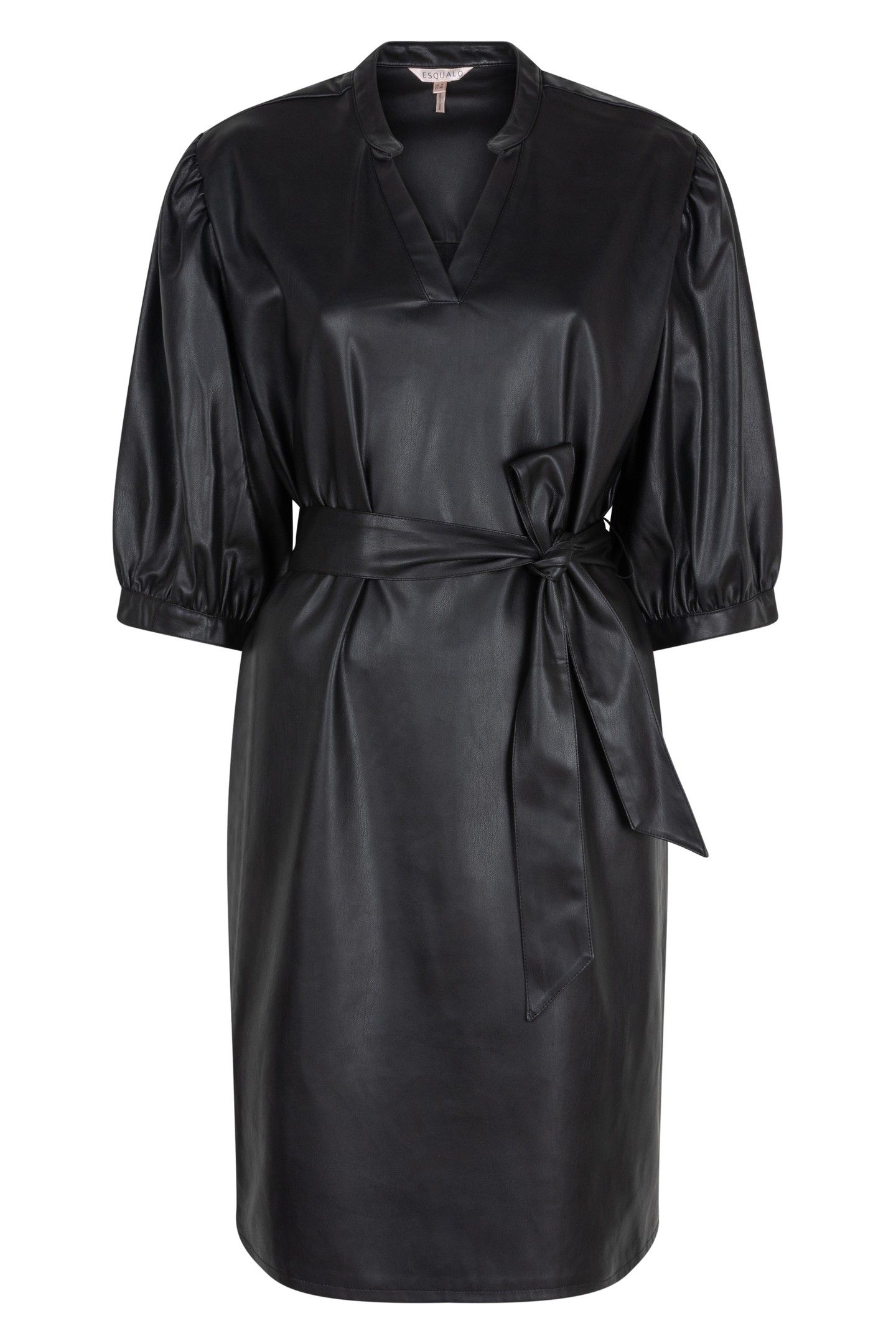 DRESS V/NECK VEGAN LEATHER BLACK 4