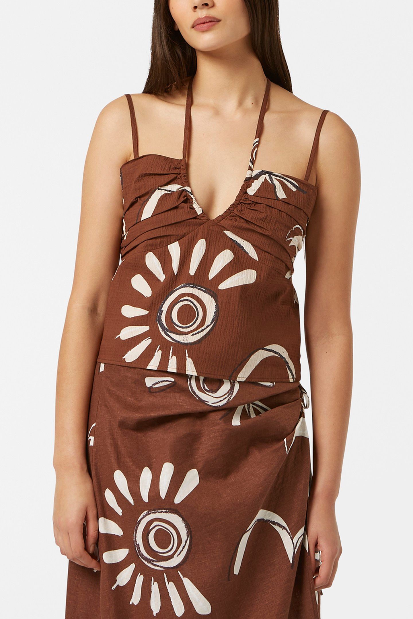 GATHERED STRAPPY TANK INKY SUN BROWN 2