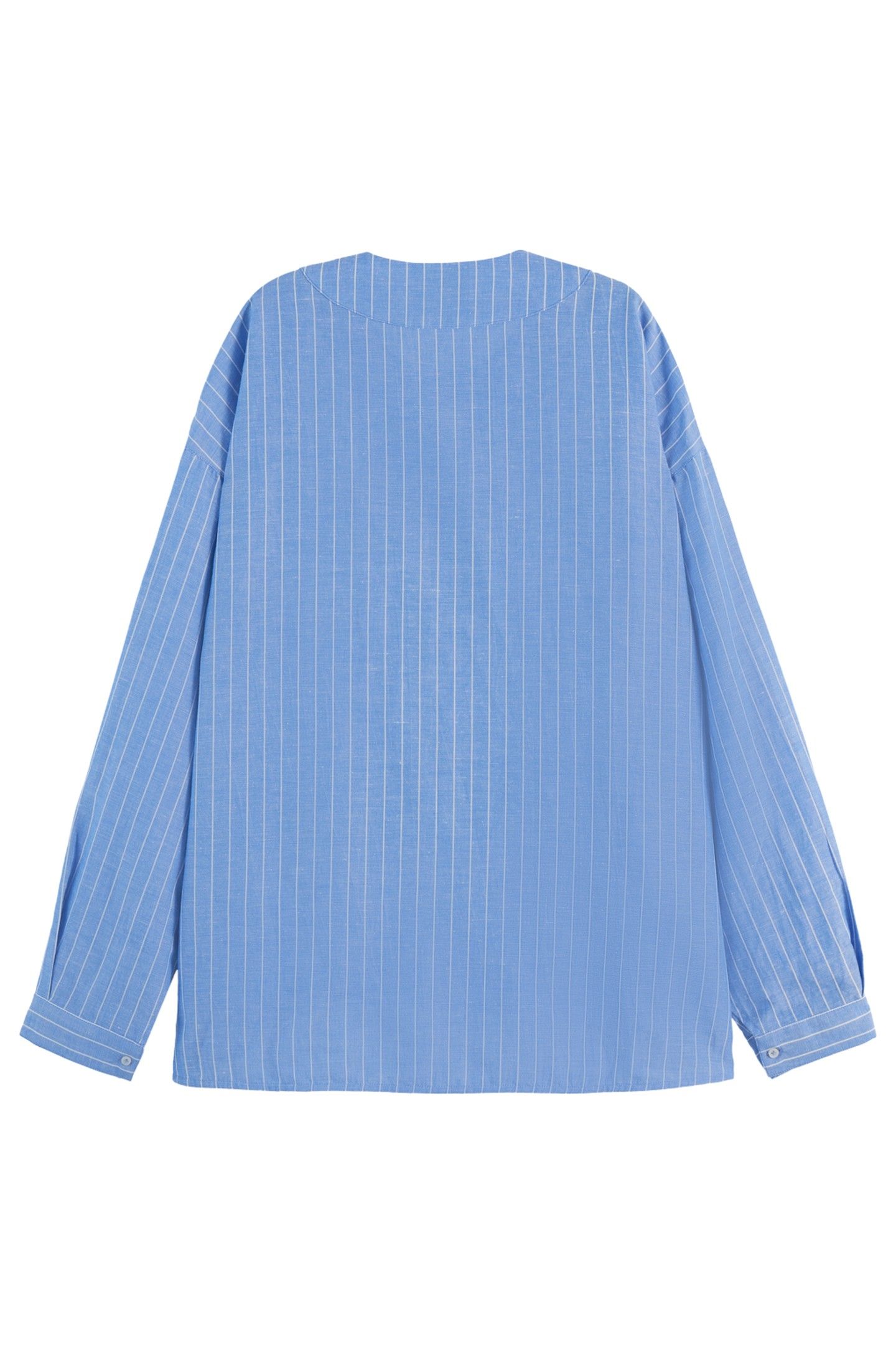 COTTON LINEN BIB SHIRT BLUE AND WHITE PIN STRIPE 5