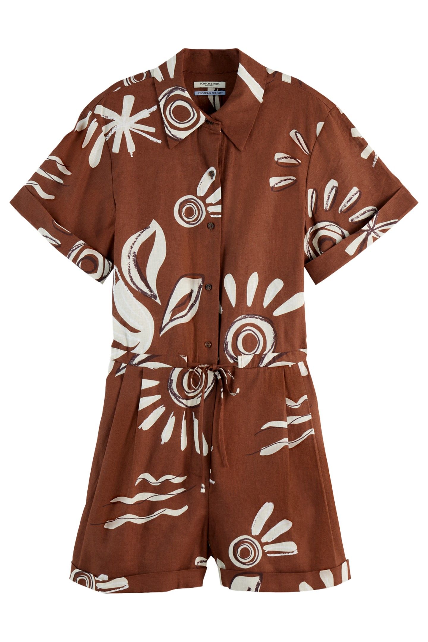 LINEN UTILITY PLAYSUIT INKY SUN BROWN 3