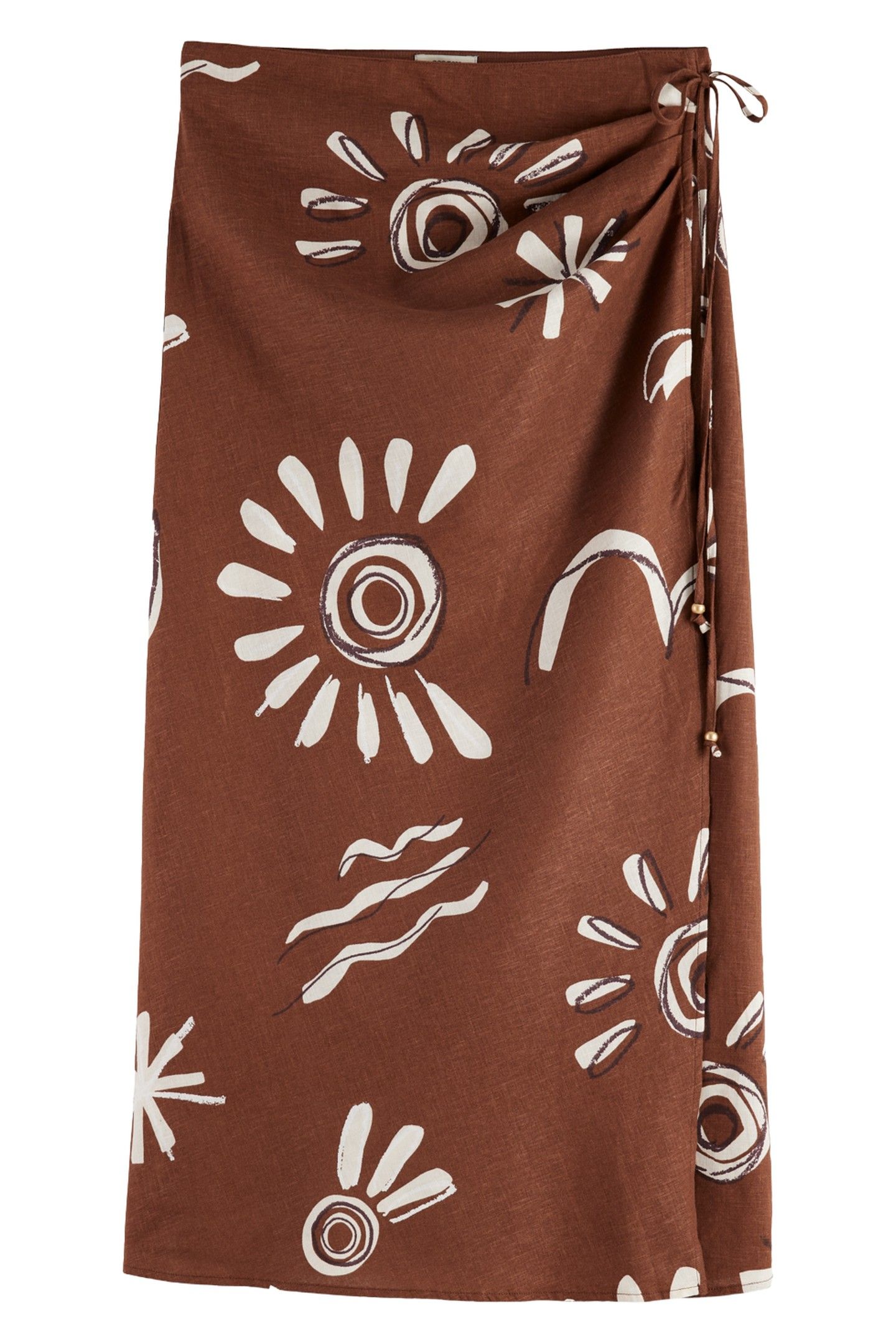 LINEN BLEND PRINTED WRAP SKIRT INKY SUN BROWN 4