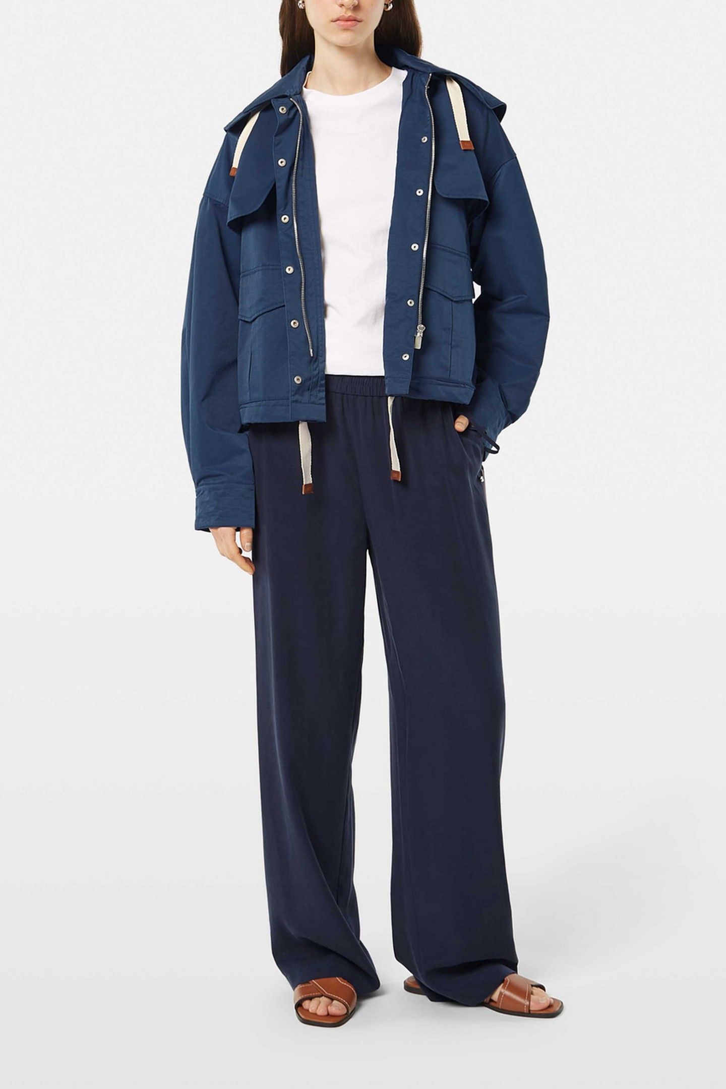 GIA - MID RISE WIDE LEG ELASTICATED TROUSERS MIDNIGHT BLUE 1
