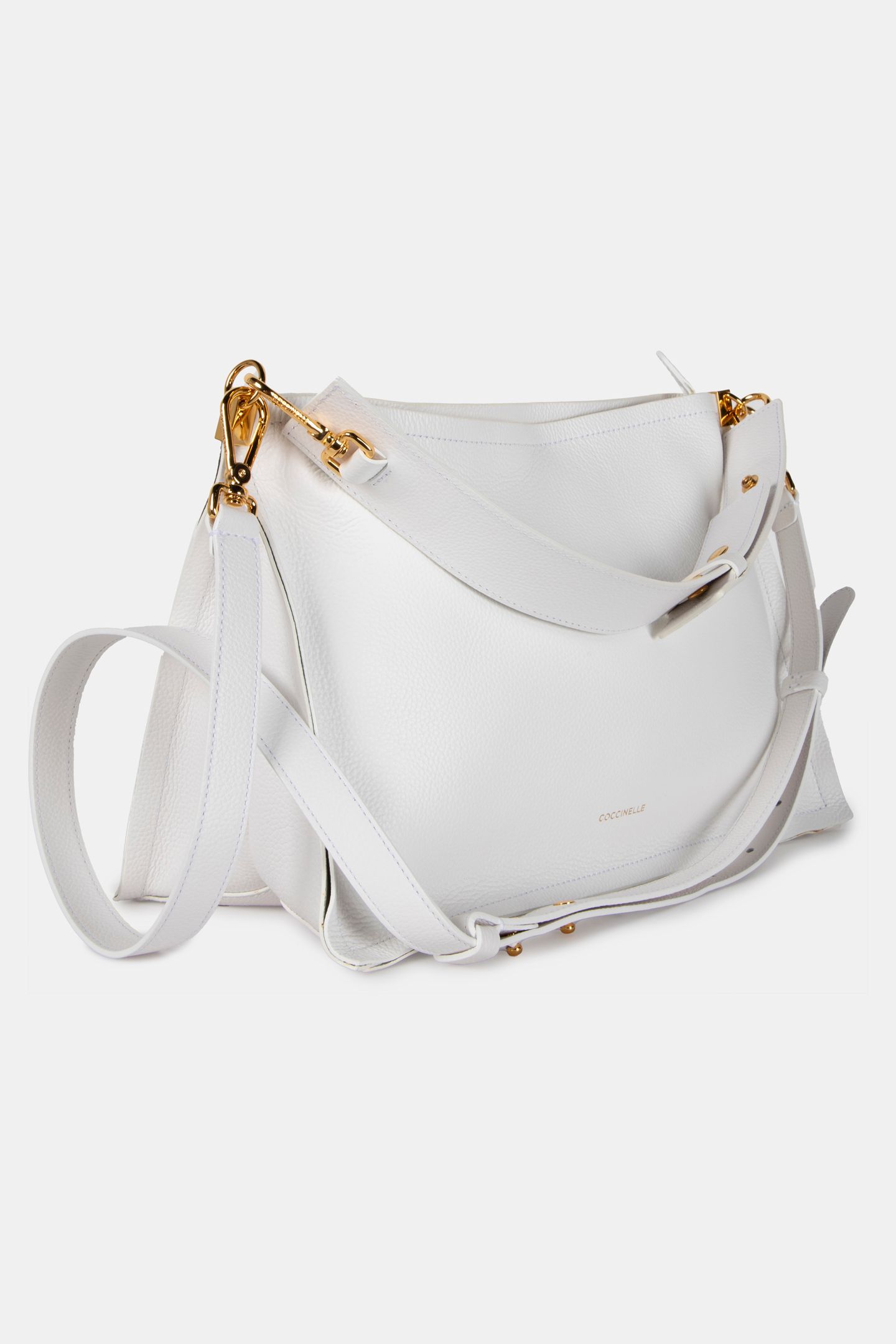 LEATHER SHOULDER BAG WITH STRAP IN WHITE 3