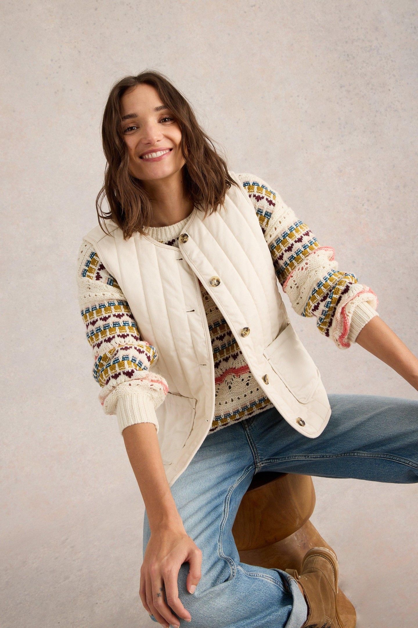 EMMA QUILTED GILET NATURAL WHITE 7